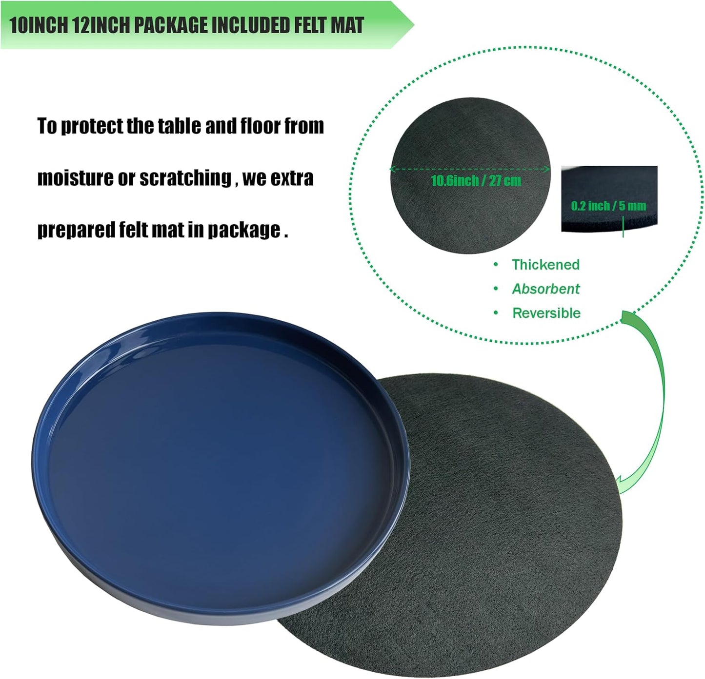 Ceramic Plant Saucer Pot Tray 10 Inch, Planter Saucers 4 5 6 7 8 9 10 11 12 13 Inch for Indoors Outdoor, Durable Sturdy Flower Drainage drip Water Tray for Glazed Pots Base (10.7 Inch-Blue)
