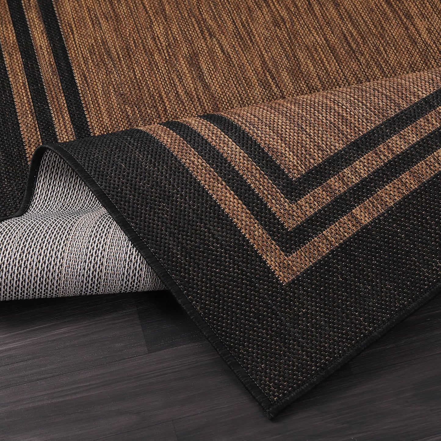 Bordered Outdoor Rug 10x14 Washable Outside Carpet for Indoor Patio Porch Waterproof Easy Cleaning Non Shedding Area Rugs Nut Brown 10 x 14