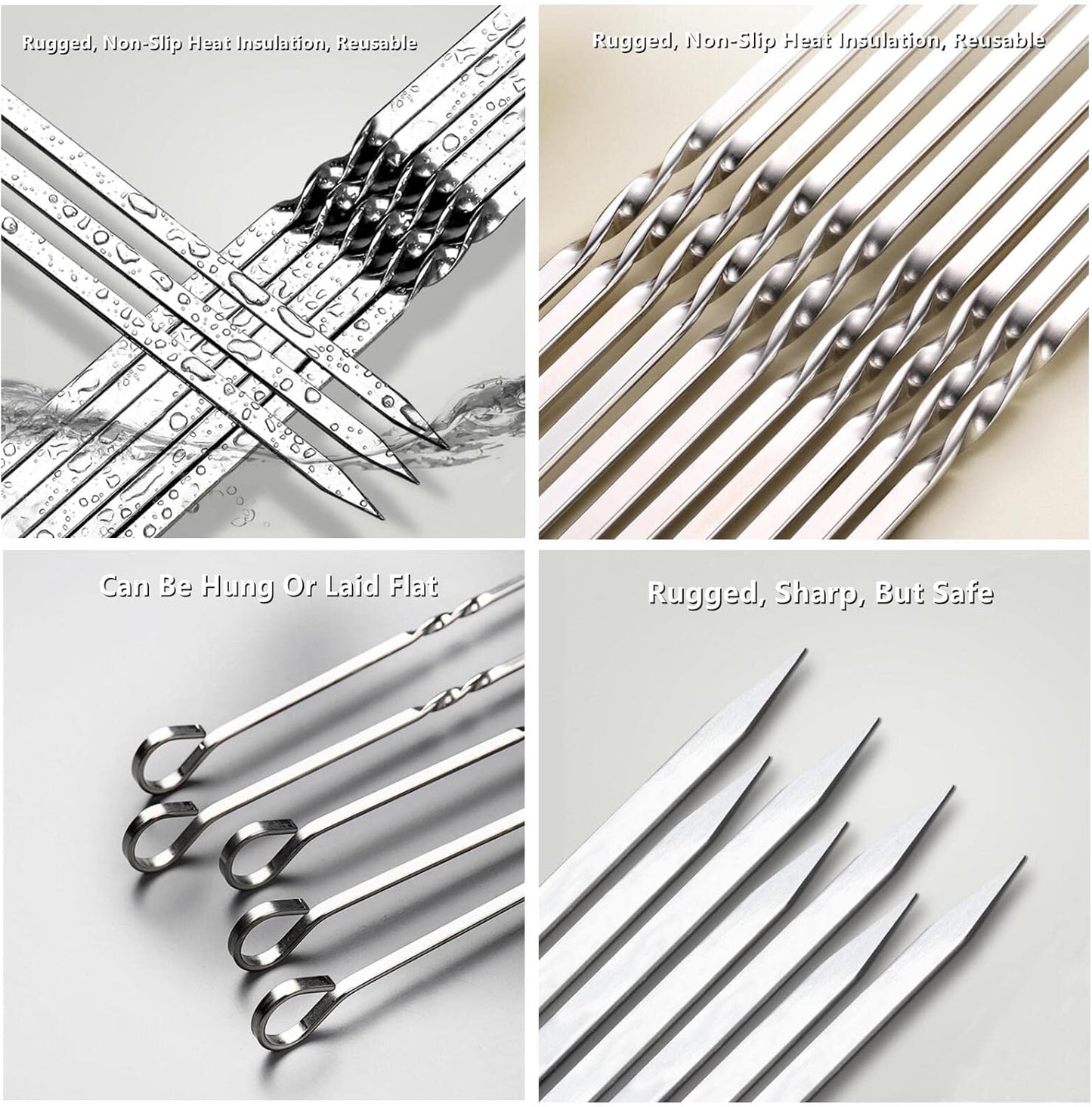 Large Metal Skewers For Grilling,Shish Kebab Skewer 23.6" Skewers For Kabobs Flat Barbecue Skewer Stainless Steel BBQ Grill Stick for Meat, Chicken, Shrimp, Fruit, Vegetables