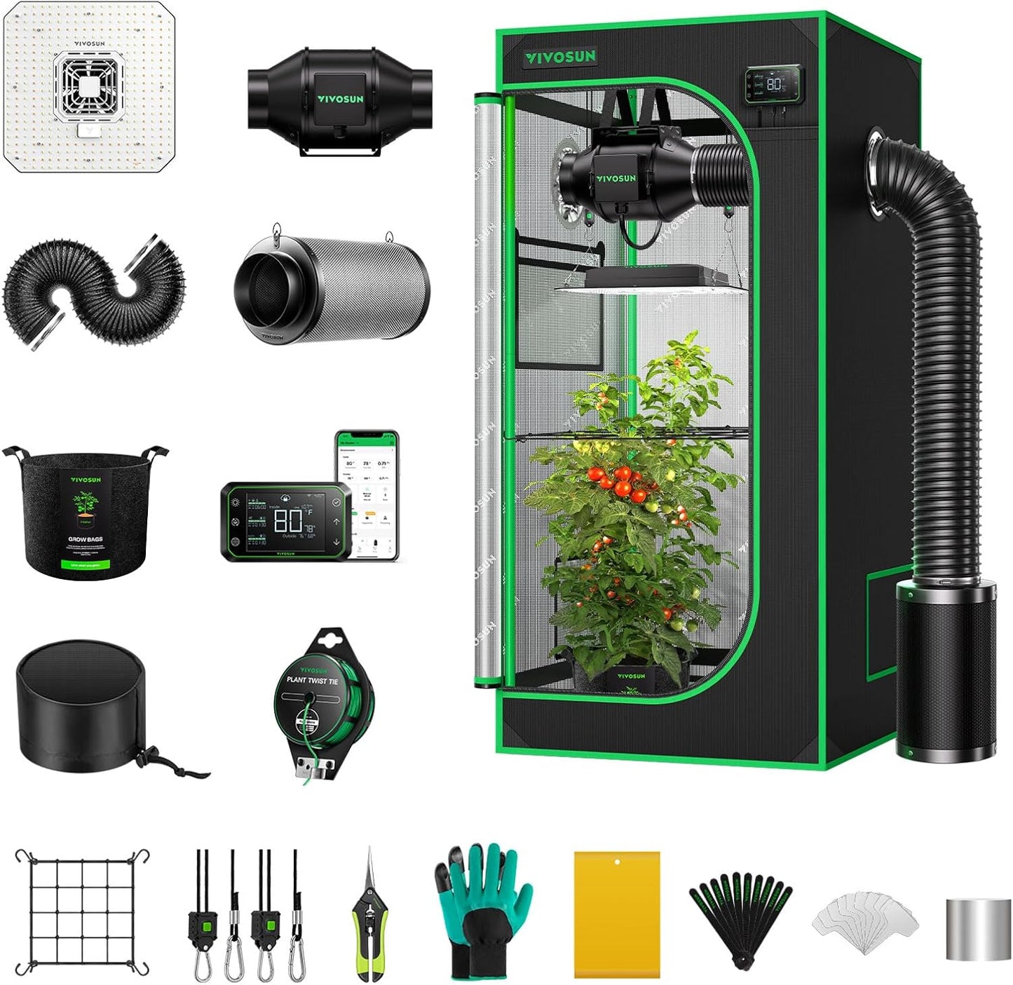 VIVOSUN GIY Smart Grow Tent System 2x2, WiFi-Integrated Grow Tent Kit, with Automate Ventilation and Circulation, Schedule Full Spectrum 100W LED Grow Light, and GrowHub E42A Controller
