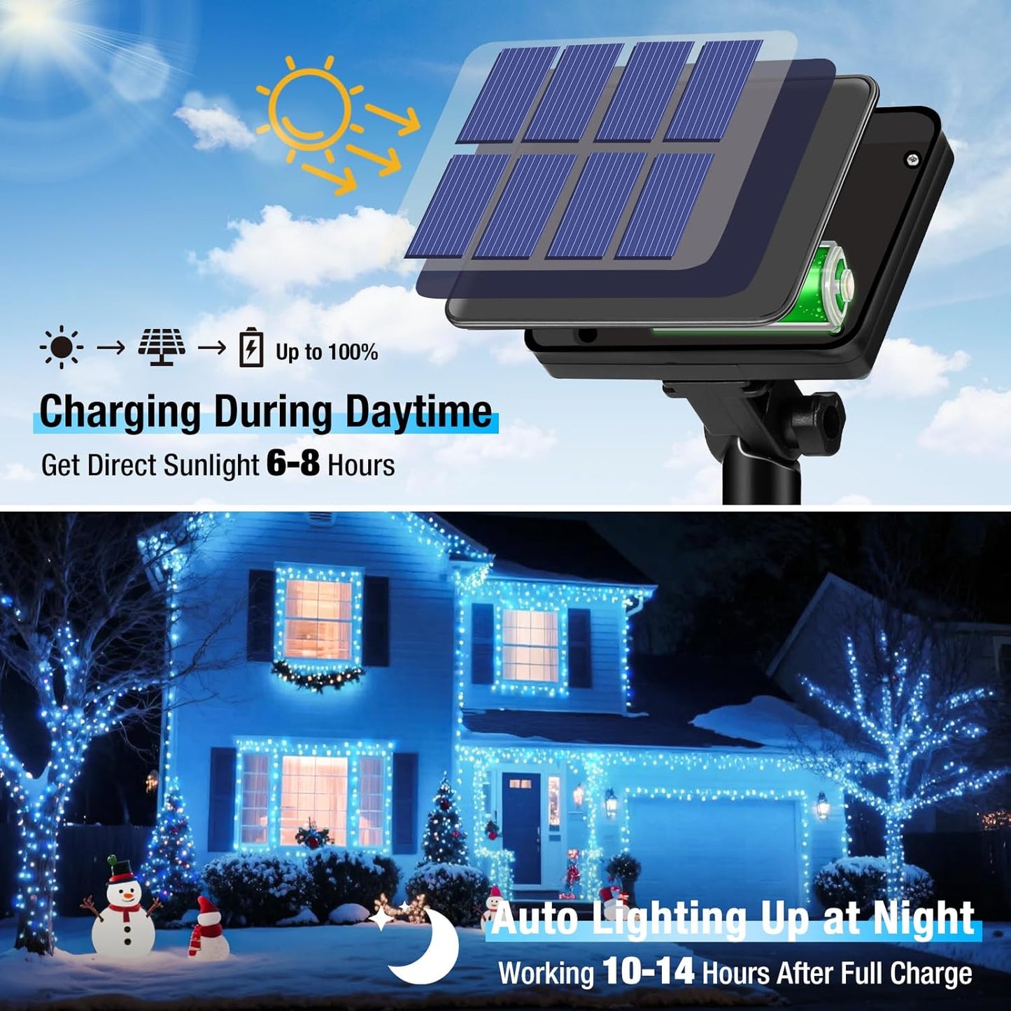 4 Pack Solar String Lights Outdoor - 320LED 132FT Solar Fairy Lights Waterproof 8 Modes, Copper Wire Solar Powered Twinkle Lights for Outside Tree Garden Christmas Wedding Party Decor, Blue White