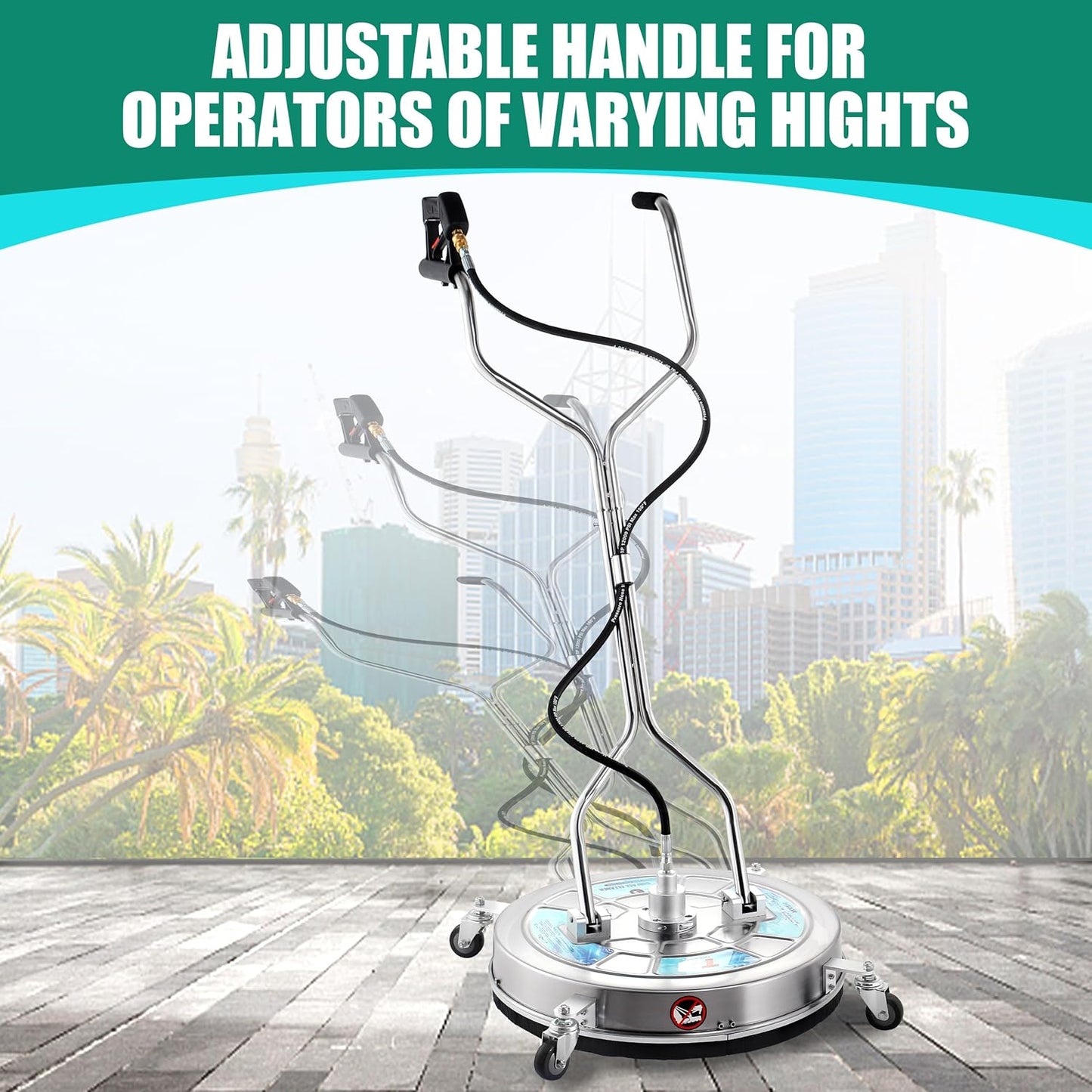 Tool Daily 24" Pressure Washer Surface Cleaner Attachment with Dual Handles, Stainless Steel Driveway Cleaner for Power Washer with Wheels, Pressure Wash Concrete, 4500 PSI