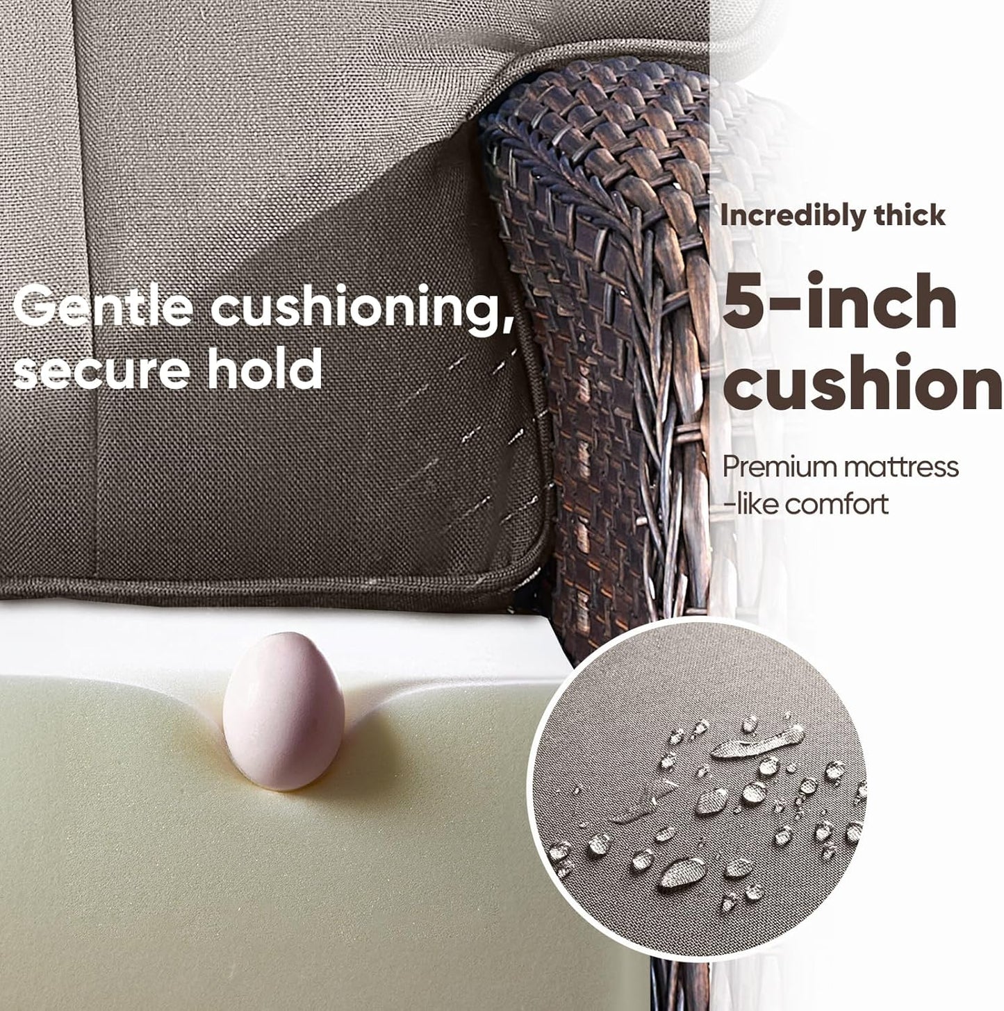 6-Piece Rotating Balcony Chair Set with 31-inch T-Shaped Wide backrest - Rattan Outdoor Rotating Balcony Chairs, Wide backrest Comfortable Outdoor Sliding Chair - Brown | Grey