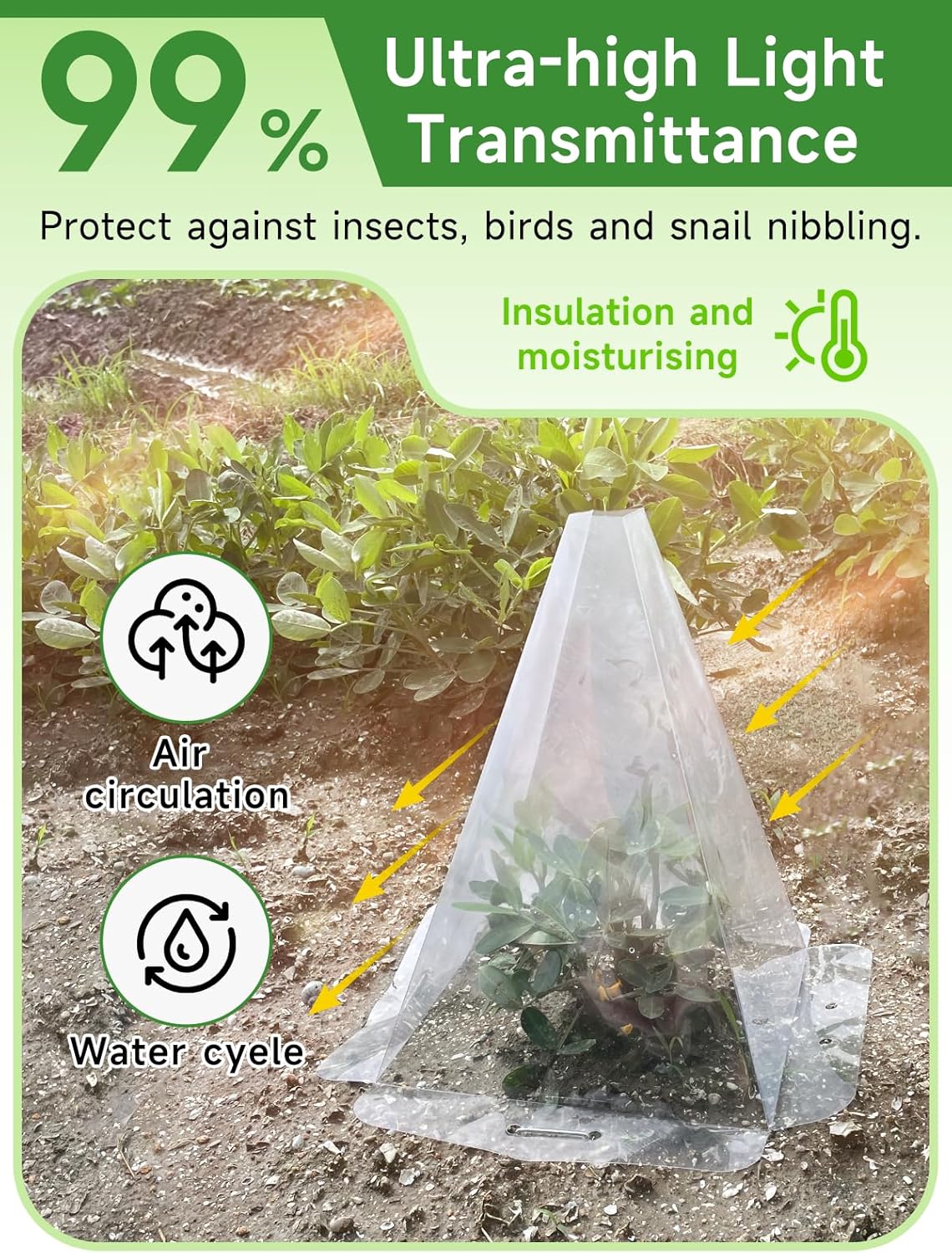 20 Pack Garden Cloches for Plants - Clear Reusable Plastic Seedling Covers with 40 Metal Stakes - Mini Greenhouse Plant Bell Covers for Frost, Sun, Pests Protection(7.8" x 11")