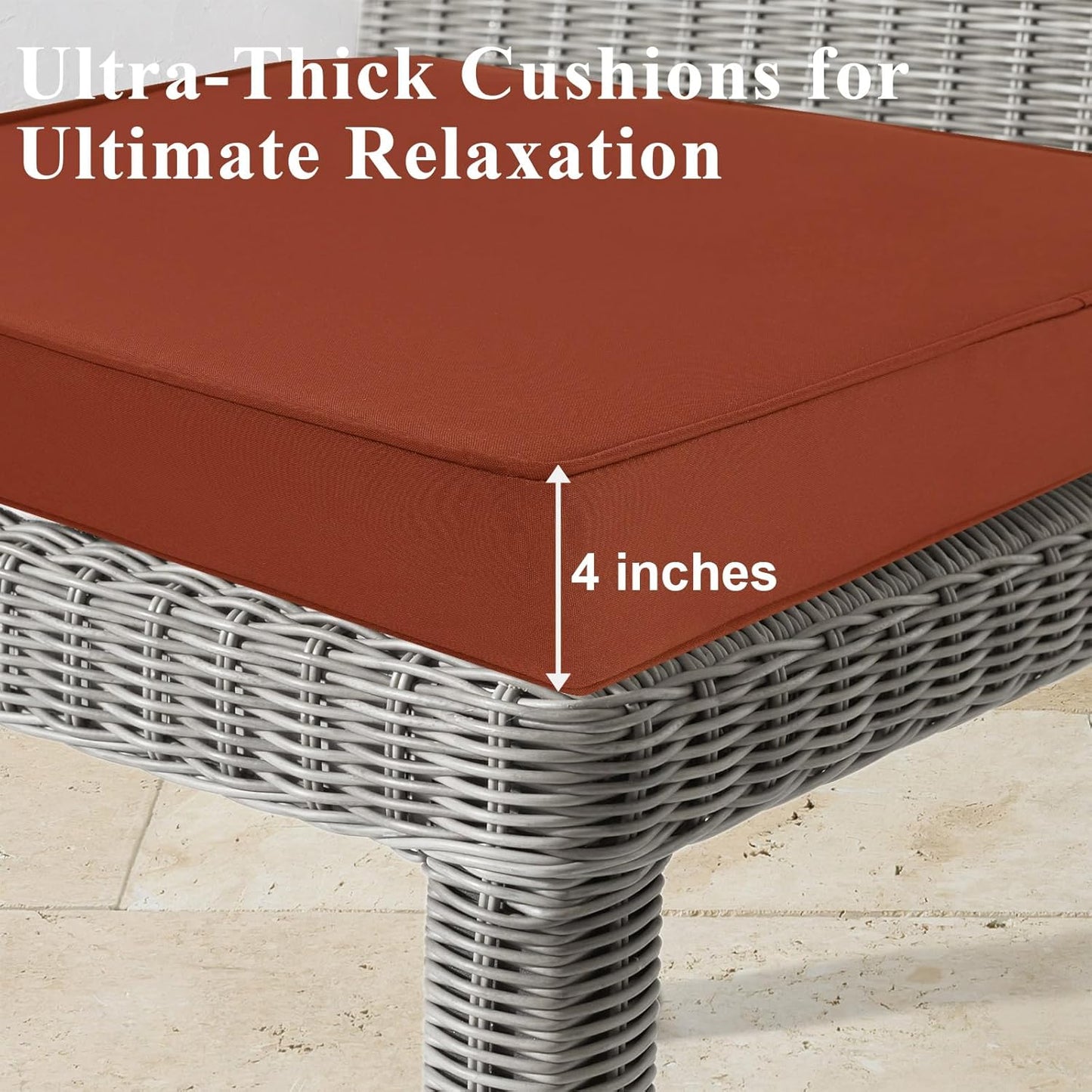 Outdoor Chair Cushions Set of 2 for Patio Furniture 24x24x4 Inch Waterproof Patio Chair Cushion 3 Year Color Fastness Square Elastic Foam Garden Sofa Couch Pads with Ties and Handle,Spice