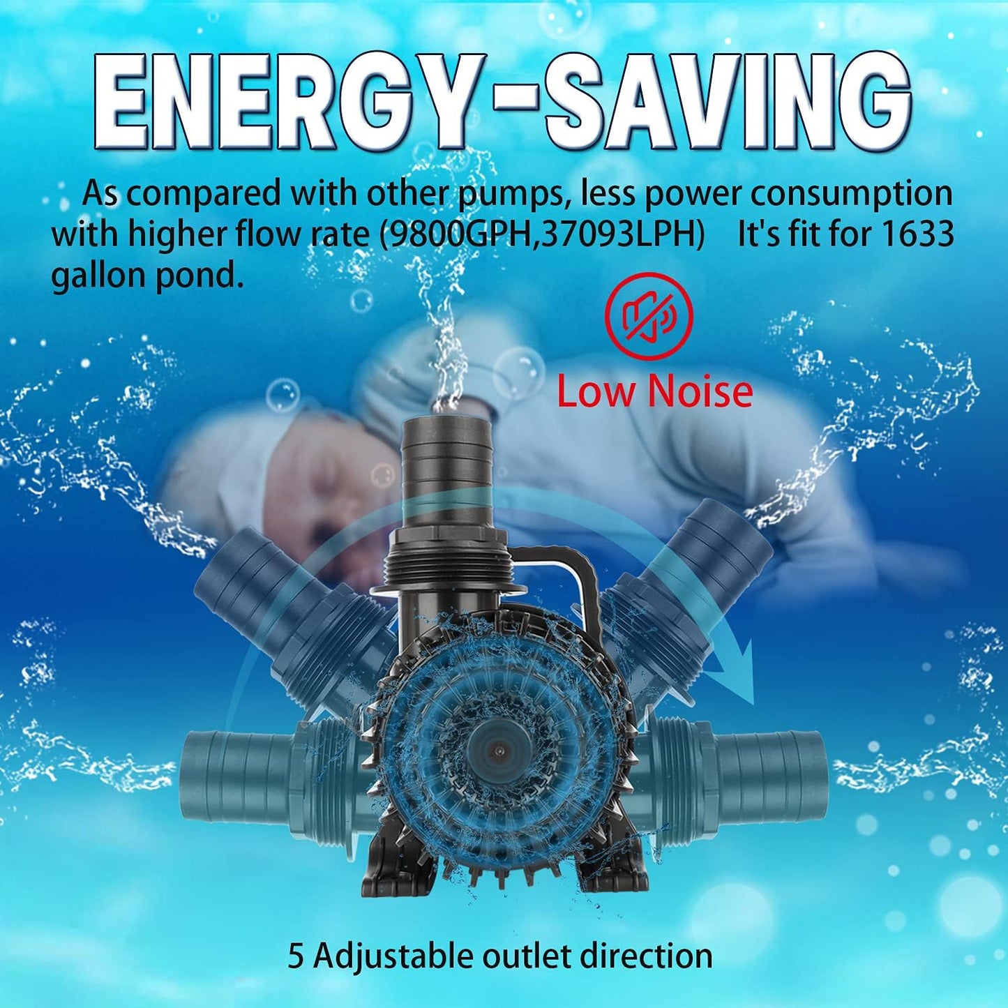 WaterRebirth (2200GPH-120W,UL listed) High Flow Large Fountain Submersible Water Pond Sump Pump Aquarium Electric Waterfall Pump Outdoor PS-2200