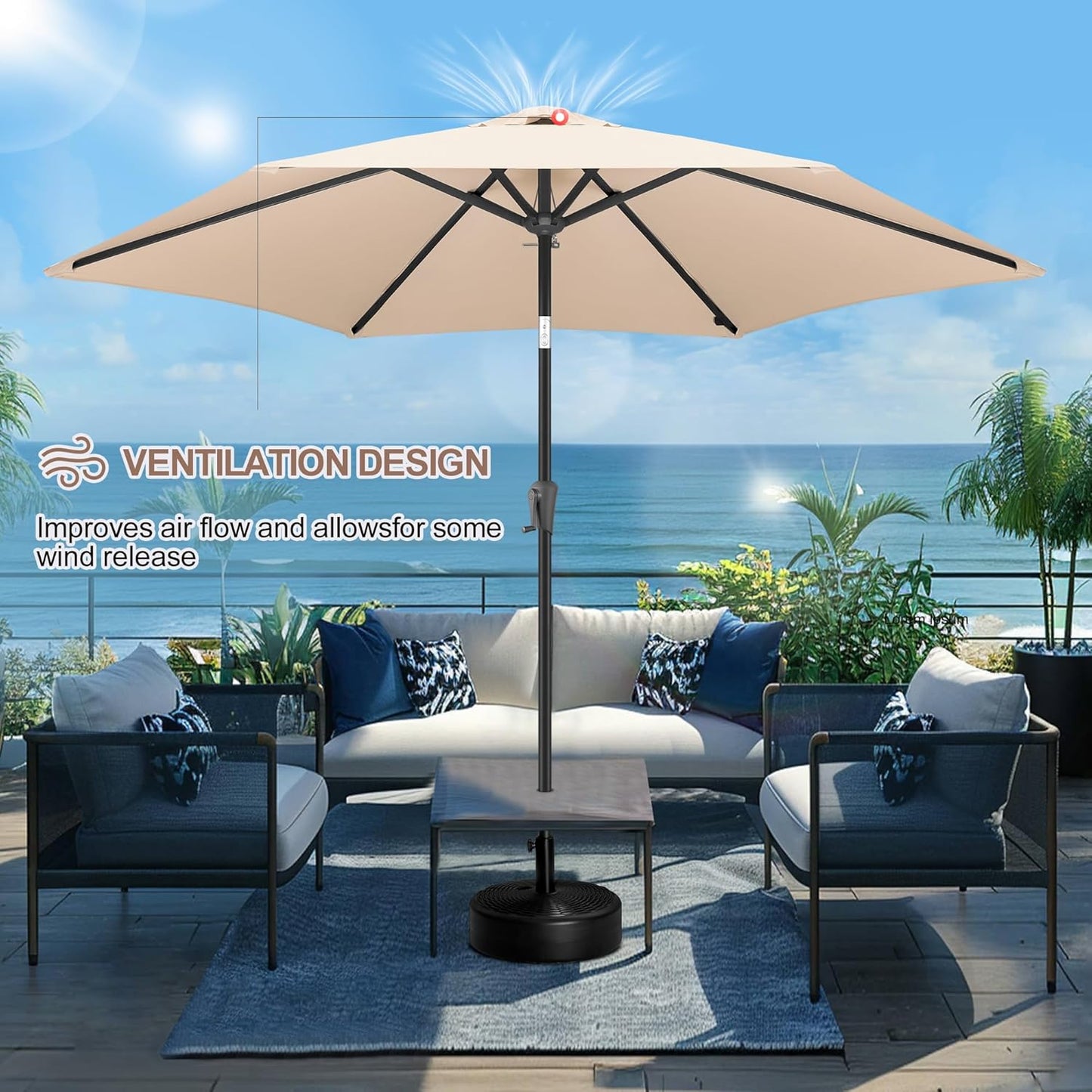 FLAME&SHADE 10ft Patio Umbrella - Outdoor Umbrella with 6 Sturdy Ribs, Push Button Tilt and Crank, UV Protection Table Market Umbrella for Pool, Porch，Garden, Deck, Backyard (Beige)