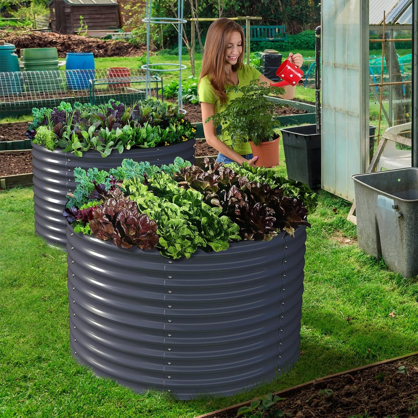 Olle 32" Tall, Metal Raised Garden Bed,Garden Beds Outdoor for Vegetables, Backyard Garden Kit, Raised Planter Box, Midnight Grey