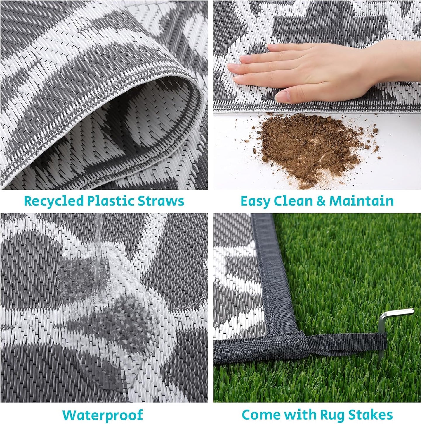 HEBE Outdoor Rug Waterproof 6x9, Plastic Straw Rug Camping Rug, Reversible Outdoor Patio Rugs RV Mat Clearance, Indoor Outside Floor Carpet for Porch,Deck,Camper,Balcony,Backyard
