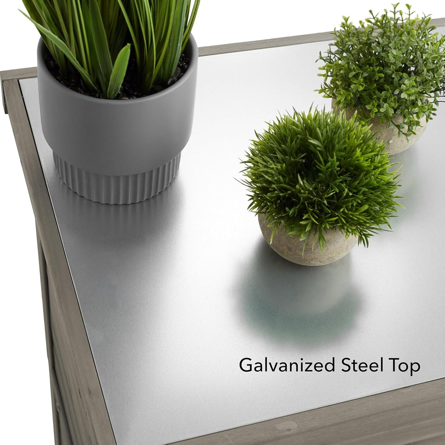 Casafield Outdoor Garden Potting Bench with Metal Tabletop and Storage Cabinet - Wooden Outdoor Garden Patio Workstation Table, Gray