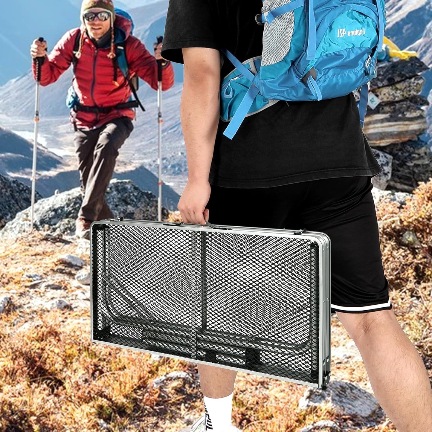 REDCAMP Folding Portable Grill Table for Outside, Lightweight Aluminum Metal Grill Stand Table for Camping Cooking BBQ RV Picnic,Easy to Assemble with Adjustable Heights Legs,Silver 32”x32”