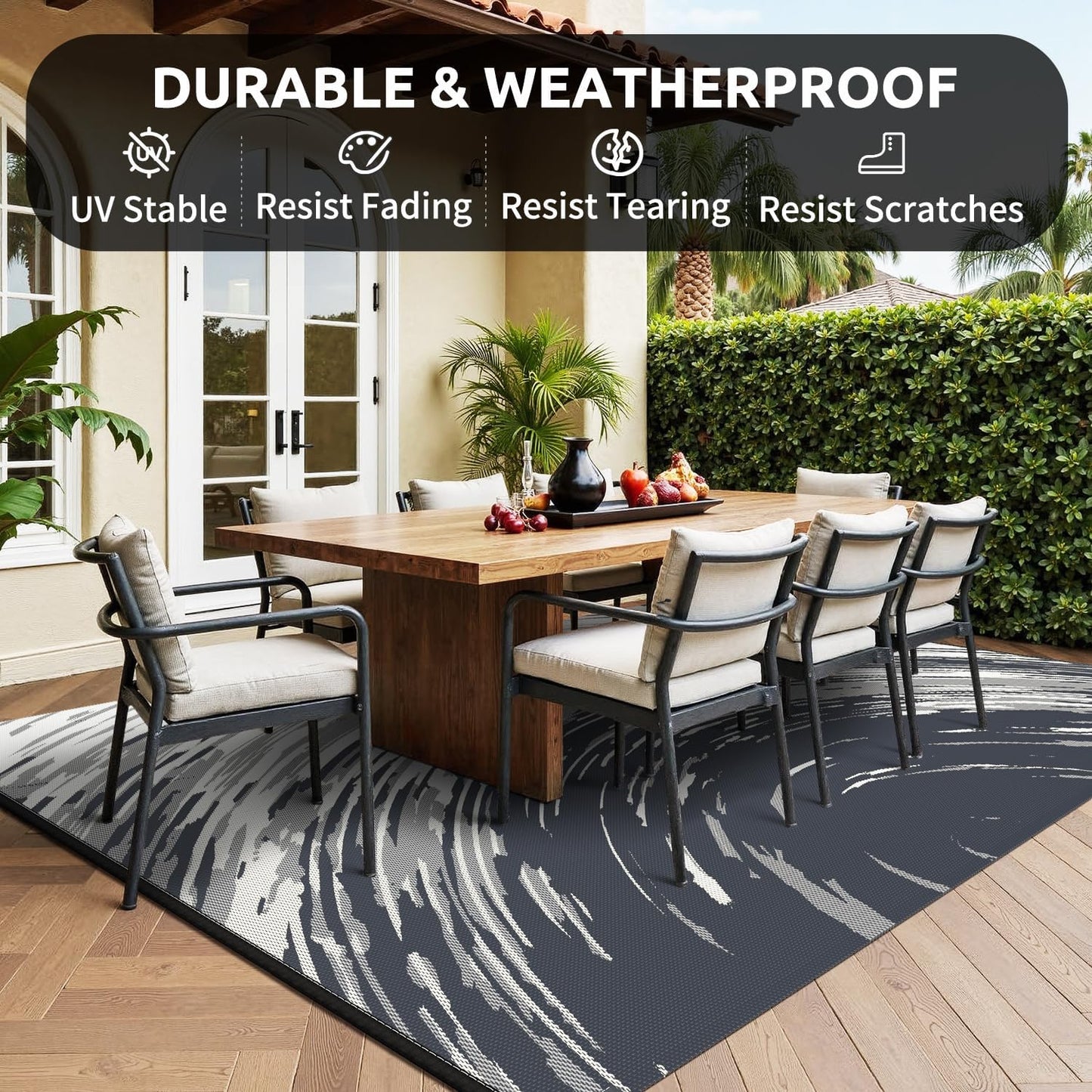 COCOER Modern Outdoor Rug 9x12 Reversible-Waterproof Outdoor Patio Rug-Quick Dry Outdoor Area Rugs Indoor Outdoor Rugs-Outside Rug Patio Decor for Porch Deck Balcony Backyard