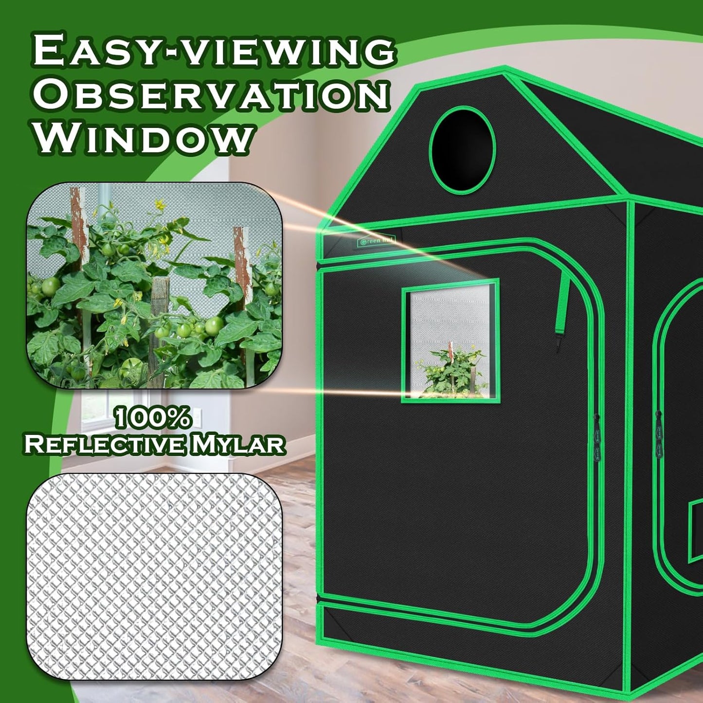 4x4 Grow Tent, 48"x48"x72" Roof Cube Plant Grow Tents with Observation Window and Floor Tray for Indoor Plant Growing Seedling