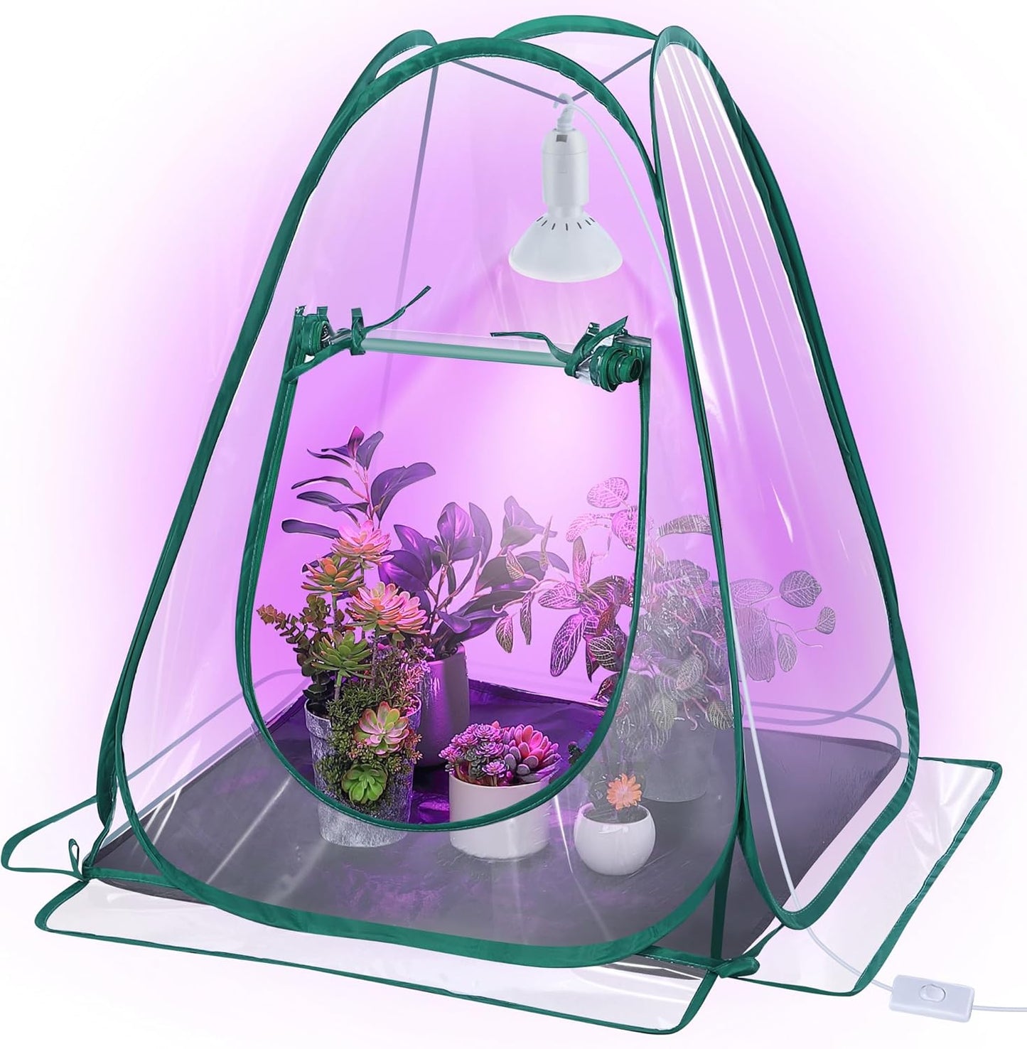 Meonum Mini Greenhouse with 10W 200 LED Grow Light Bulbs for Indoor, 27 x 27 x 30 Pop Up Small Greenhouse Cover with Bottom Waterproof Bottom Mat for Indoor Outdoor Plants Seed Starting