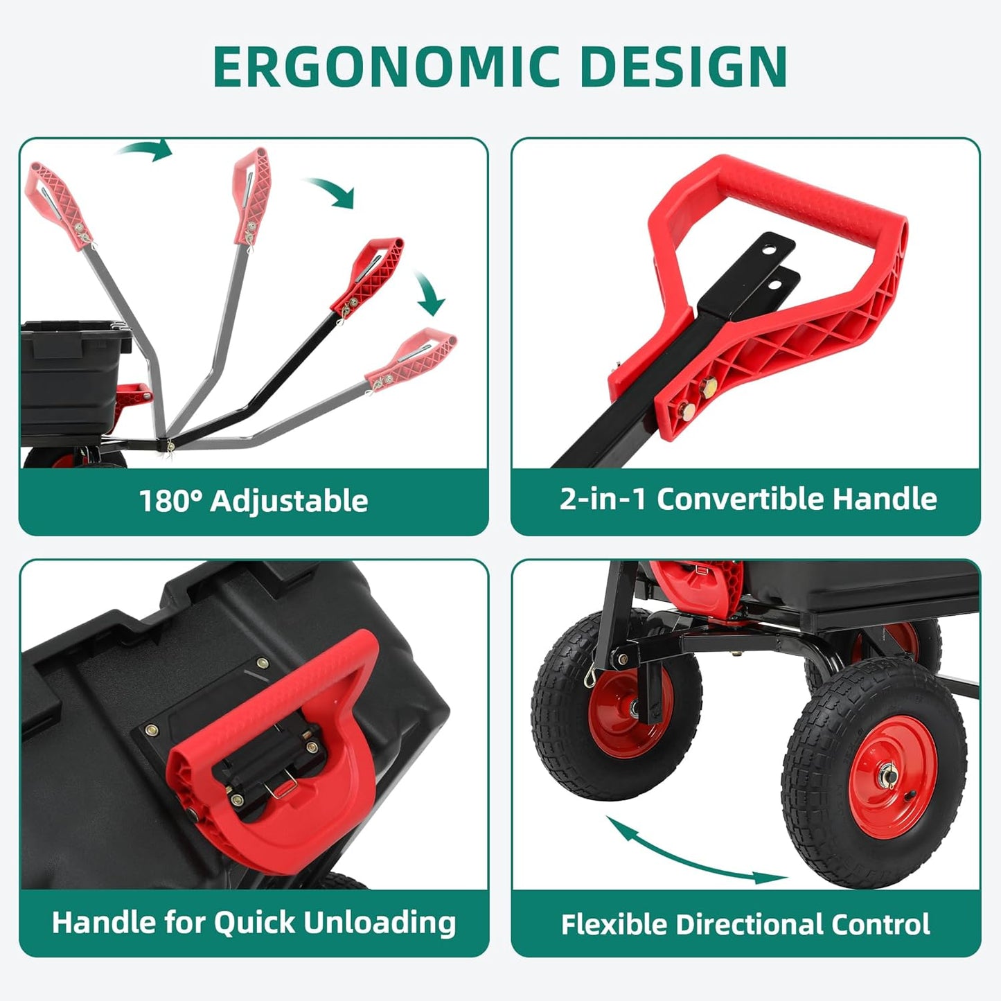 1200lbs Garden Dump Cart,7 Cu.Ft Utility Wagon Cart with Hitch,Heavy Duty Yard Dump Wagon Wheelbarrows with 13" All Terrain Wheels & 2-in-1 Handle,Tow Behind for Lawn Mower Tractor ATV