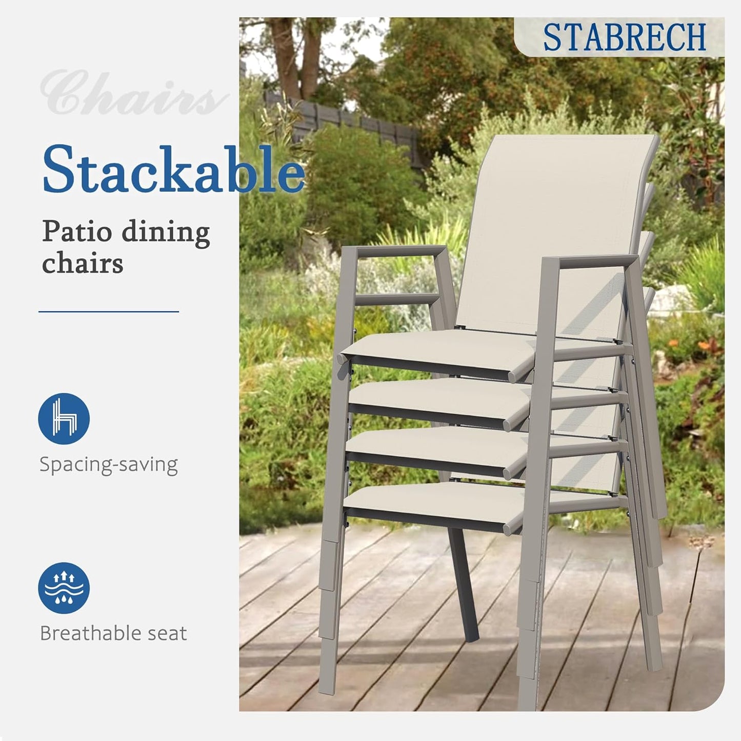 Outdoor Patio Chairs Set of 2, Ivory Beige Stackable Outdoor Chairs, Lightweight Patio Set with High Back, Metal Dining Chair for Lawn, Garden, Yard and Deck