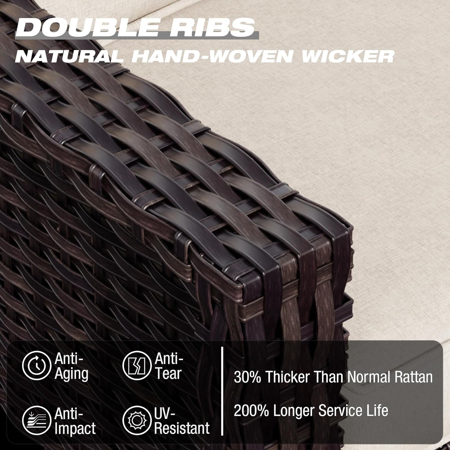 Joyside Wicker Patio Furniture Sets, 6 Pieces Upgraded Large Size Outdoor Furniture with Swivel Rocking Patio Chairs, Outdoor Ottoman, 3-Seat Sofa and Side Table, Thick Cushions, Wide Armrest