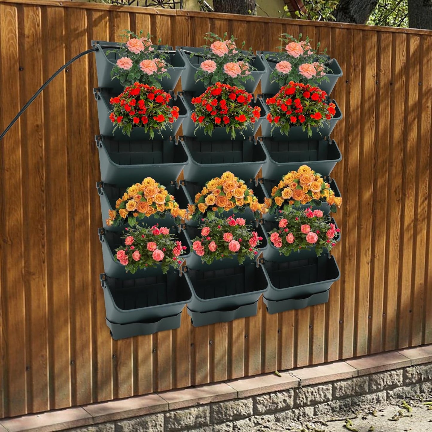 Self-Watering Wall-Mounted Planter, Vertical Wall Planter 18 Pots Vertical Living Wall Planter Indoor Plant Grow Pots w/Timer&Long Hose, Plant Flower Pot Holder for Flowers Vegetables (Green)