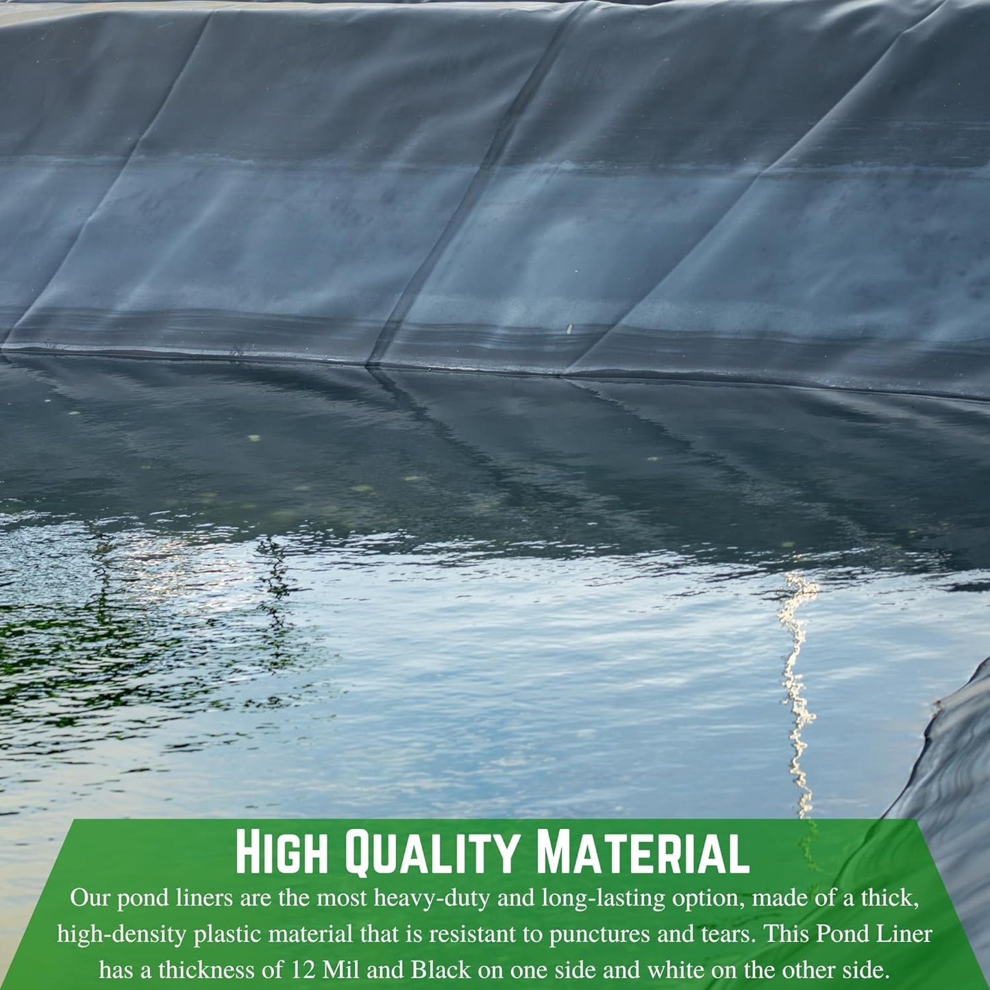 Farm Plastic Supply - 12 Mil String Reinforced Black/White Pond Liner - 12 Mil Fish Pond HDPE Liner, Pond Liners for Outdoor Ponds, Koi Ponds, Garden Fountain, Containment Liner (12' x 10')