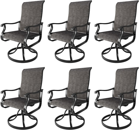 Amopatio Patio Swivel Chairs Set of 6, Outdoor Swivel Rocker Dining Chairs with All Weather Textilene High Back & Metal Frame, for Backyard Deck Lawn Garden (Dark Grey)