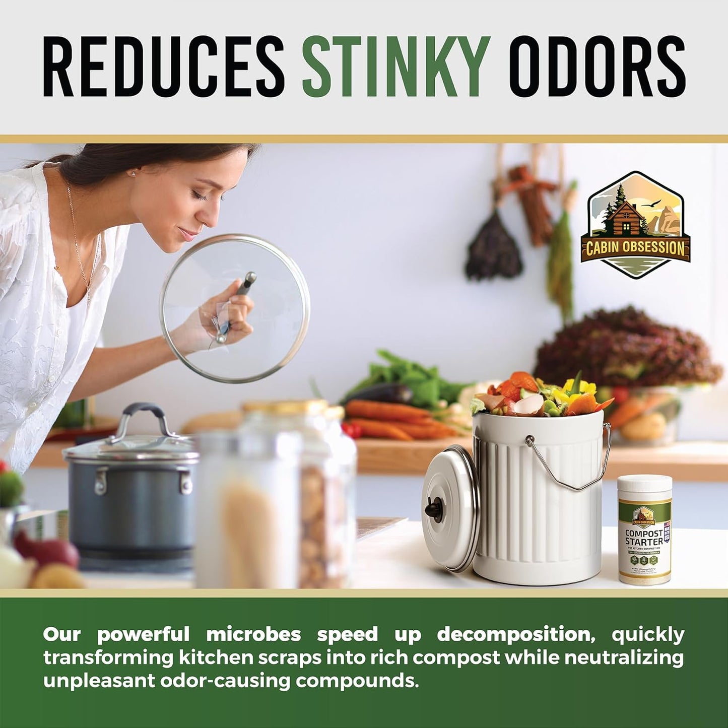 Compost Starter - 100x Concentrated All Natural Compost Accelerator for Countertop Kitchen Bin - Odor-Free, Fast-Acting Microbial Formula - Approximately 73 Scoops