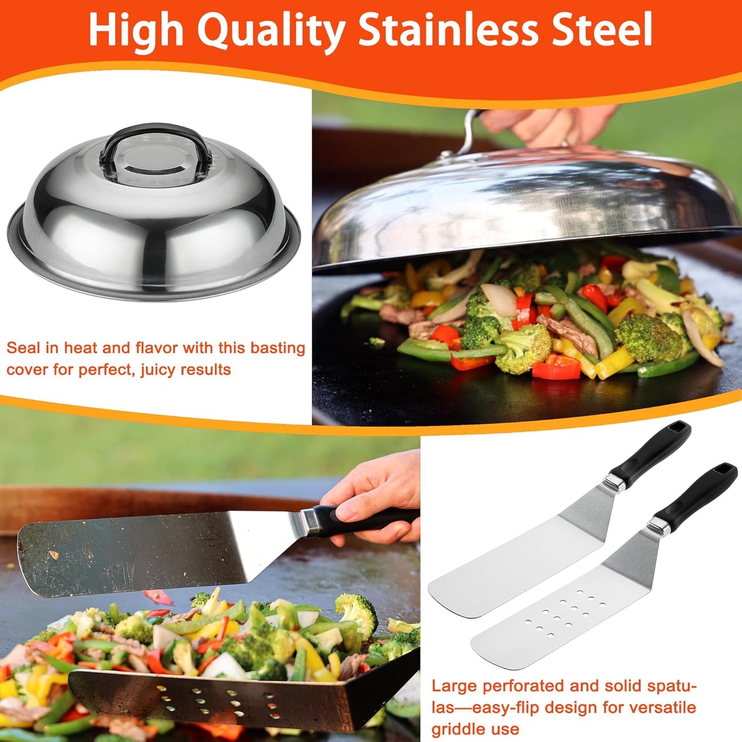 Griddle Accessories Kit, 39PCS Flat Top Grill Accessories Set, Griddle Accessories Set with Basting Cover, Spatula, Scraper, Burger Press, Tongs, Cleaning Kit
