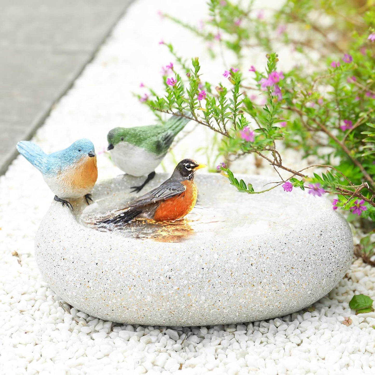 MUMTOP Bird Baths for Outdoors, Antique Outdoor Garden Bird Bath Resin Birdbath Bowl with Cute Birds Ornament for Outside Yard Table Decor