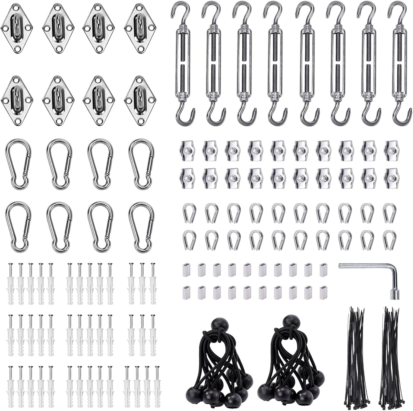 Shade Sail Hardware Kit 6 inch turnbuckles for Triangle Rectangle Sun Shade Sail Outdoor Installation turnbuckles for Cables Wire for Outdoor,Garden,Kitchen,Craft,235PCS