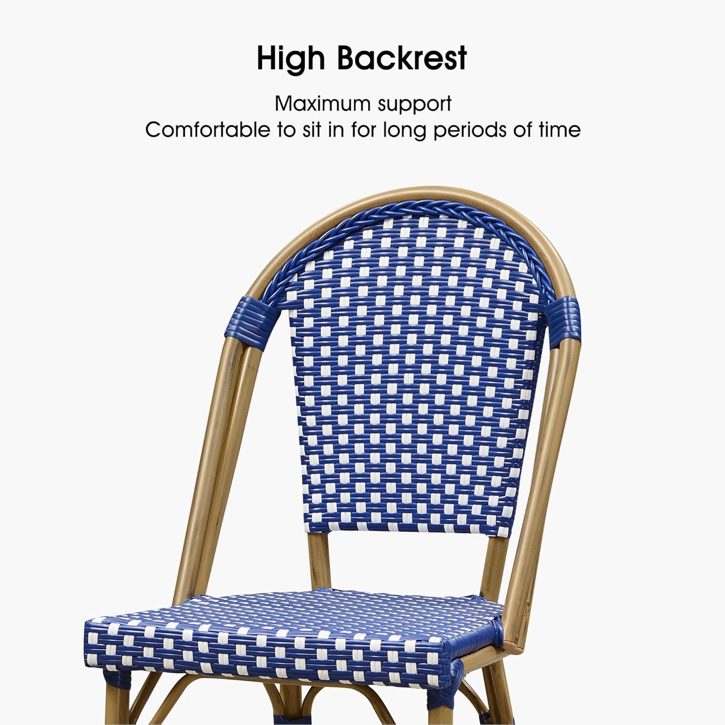 PURPLE LEAF French Bar Stool Set of 2 Bamboo Print Finish Patio Bar Stools with Back Rattan Chairs Wicker Bar Height Stool 30" with Footrest Kitchen Island Stools Outdoor Barstool Royal Blue