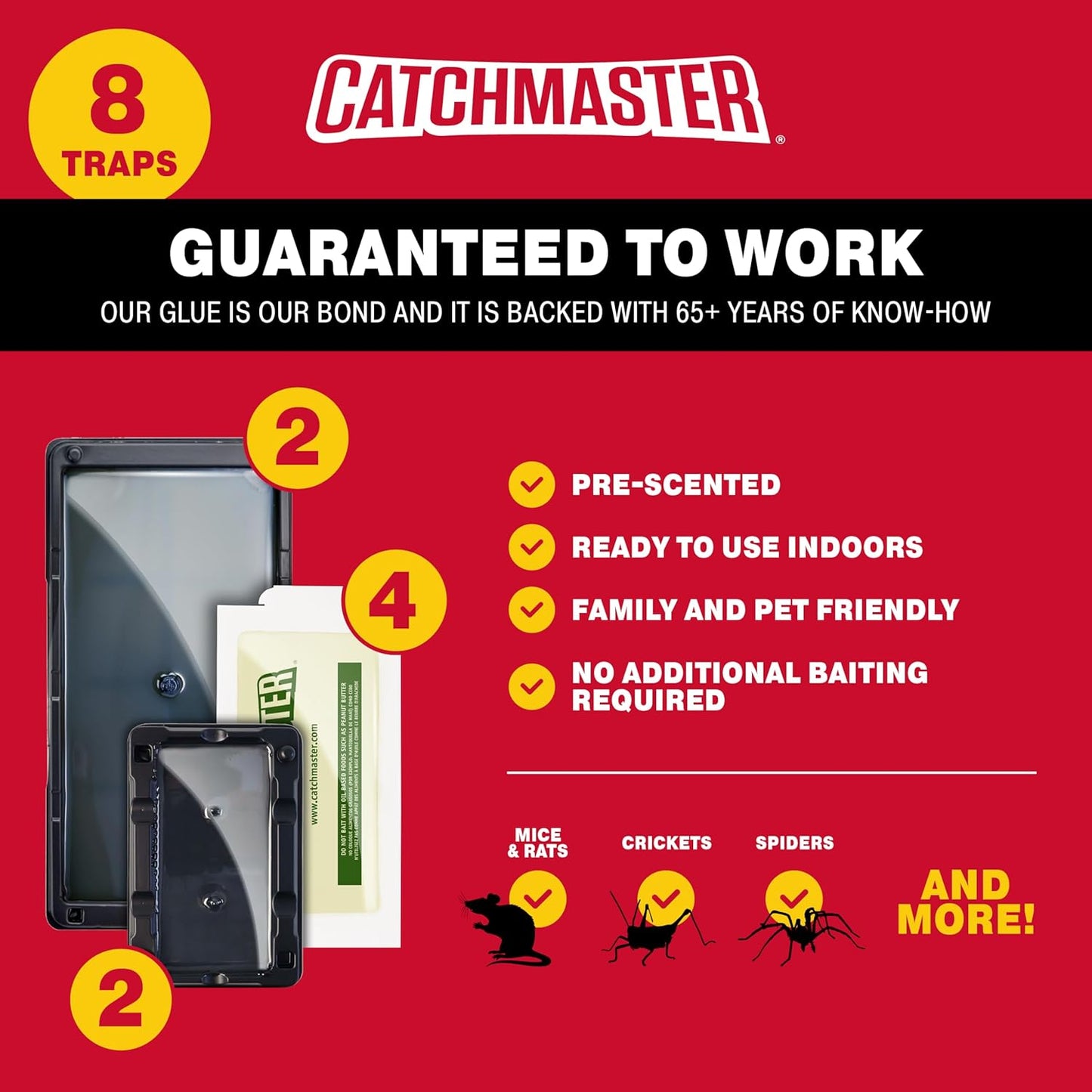 Catchmaster Glue Trap Variety Pack - 2 Mouse Trays, 2 Rat Trays, 4 Insect Glue Traps, Pet Safe Mouse Traps Indoor for Home, Pest Protection Kit for Basement & Garage, Rodent & Insect Pest Control