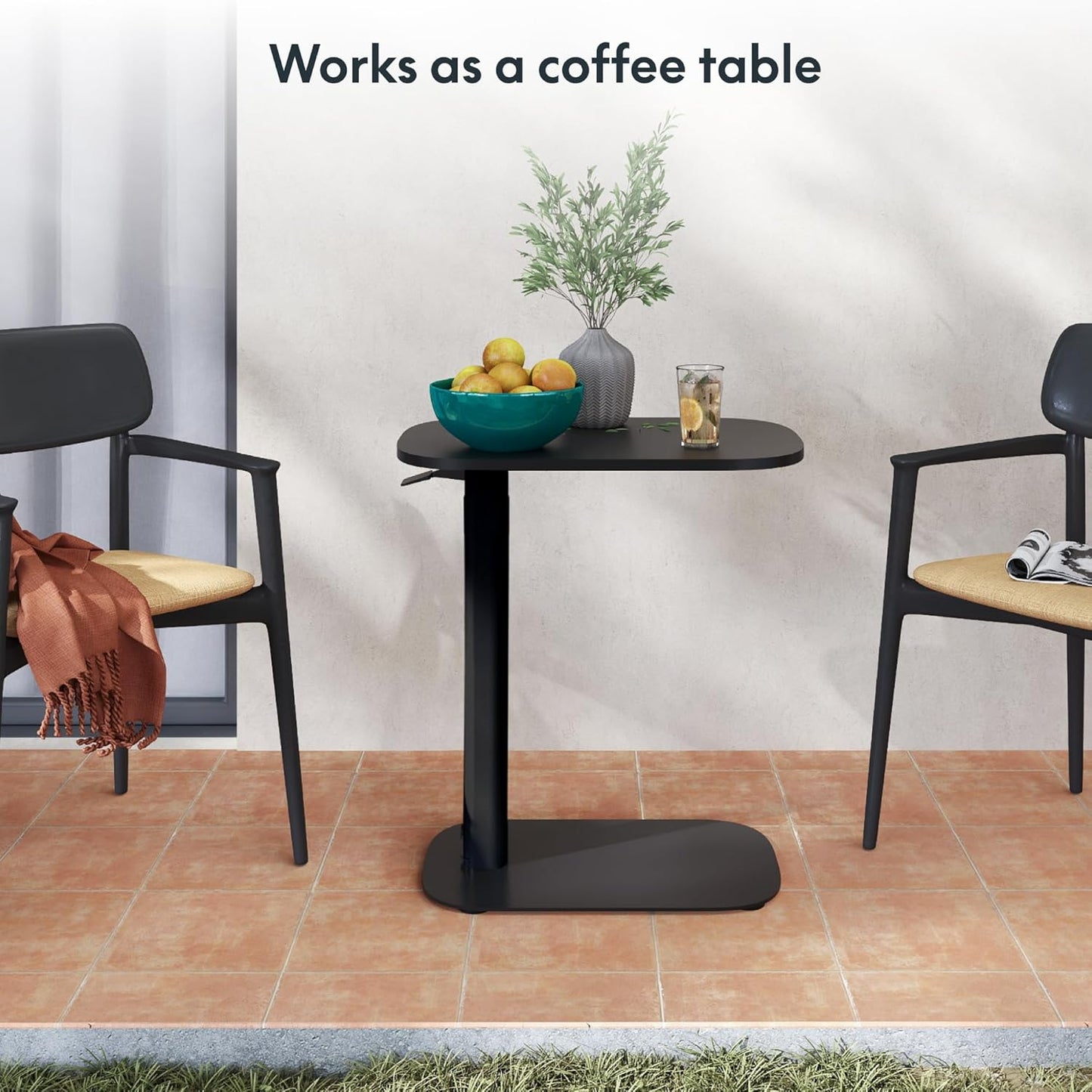 FLEXISPOT Adjustable C Table with Wheels, Mobile Snack Side End Table Sofa Couch Bedside Table Laptop Cart TV Tray Night Stand Small Space Side Table(23.6" W x 13.8" D,Black)