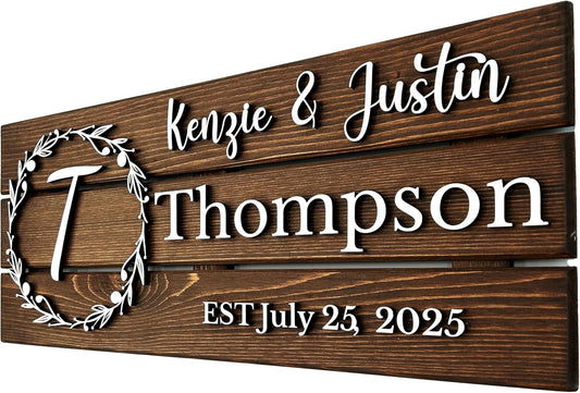 Personalized Wooden Monogram Family Sign with Couples Names, Custom Name Sign, Unique Wedding Gift for Couples, Rustic Established Date Plaque, Gifts for Wife