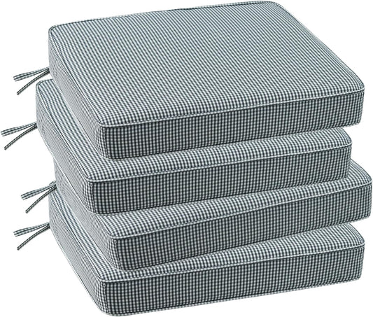 Outdoor Square Corner Seat Cushion, 19"x19"x3", Set of 4, Non Slip Seat Cushion Pads with Removable Cover for Patio Furniture, Garden Yard Lawn, Black White Mini Check