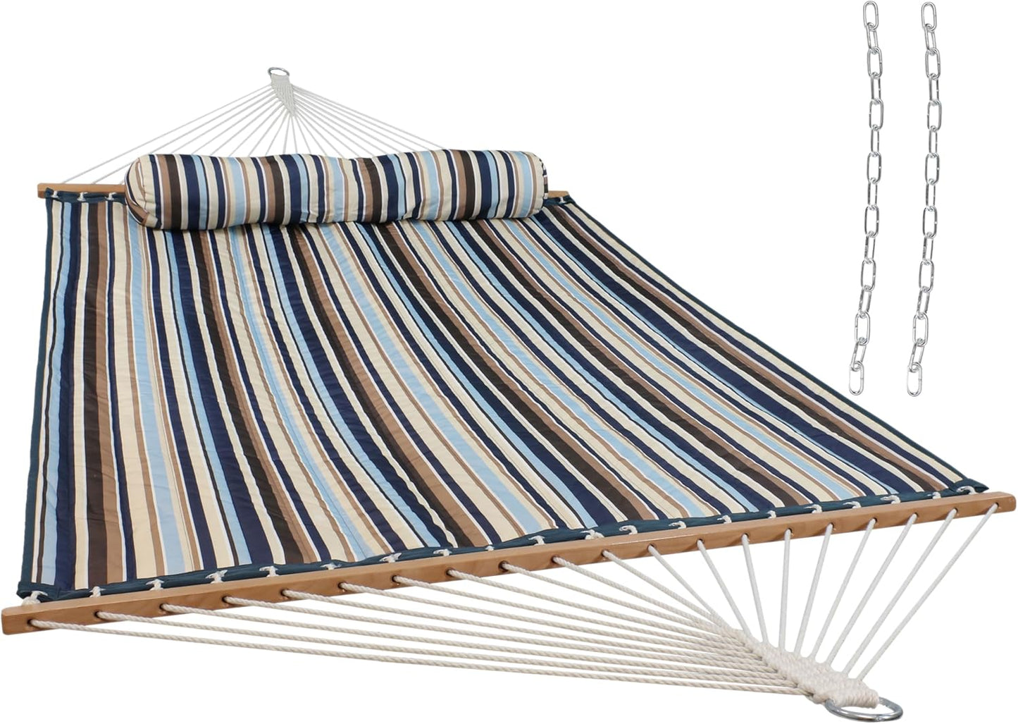 Sunnydaze Quilted Outdoor Hammock with Spreader Bars - Heavy-Duty 450-Pound Capacity Double Hammock for Outside - Ocean Isle