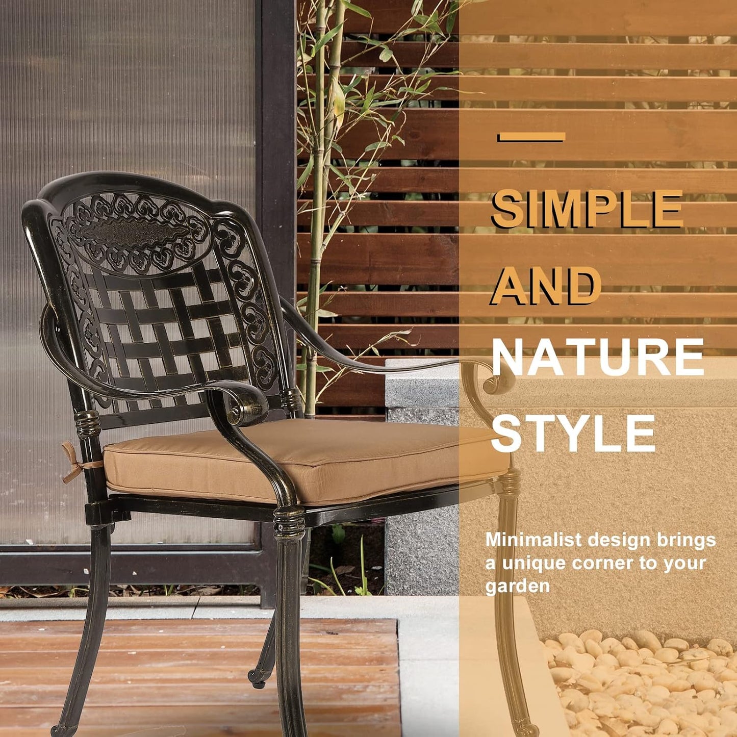 3-Piece Outdoor Patio Dining Set, All-Weather Cast Aluminum Patio Furniture Set for Backyard Garden Deck with 2 Cushioned Chairs and 35.4” Round Table, 2" Umbrella Hole