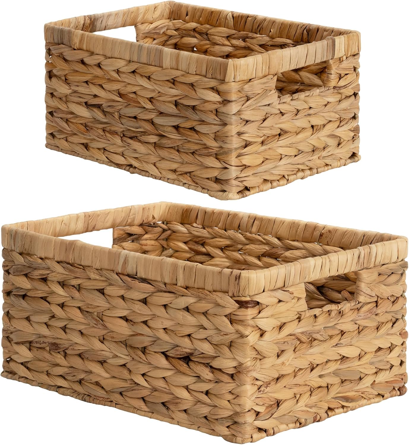 StorageWorks Wicker Storage Baskets, Large and Small Baskets, Handwoven Water Hyacinth Basket for Organizing, Decorative Organizers with Built-in Handles, Set of 2