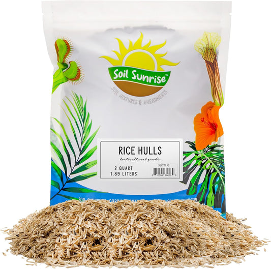 Organic Horticultural Grade Rice Hulls (2 Quarts); All-Natural Soil Amendment for Houseplants, Gardening, Seed Starting & Chicken Bedding