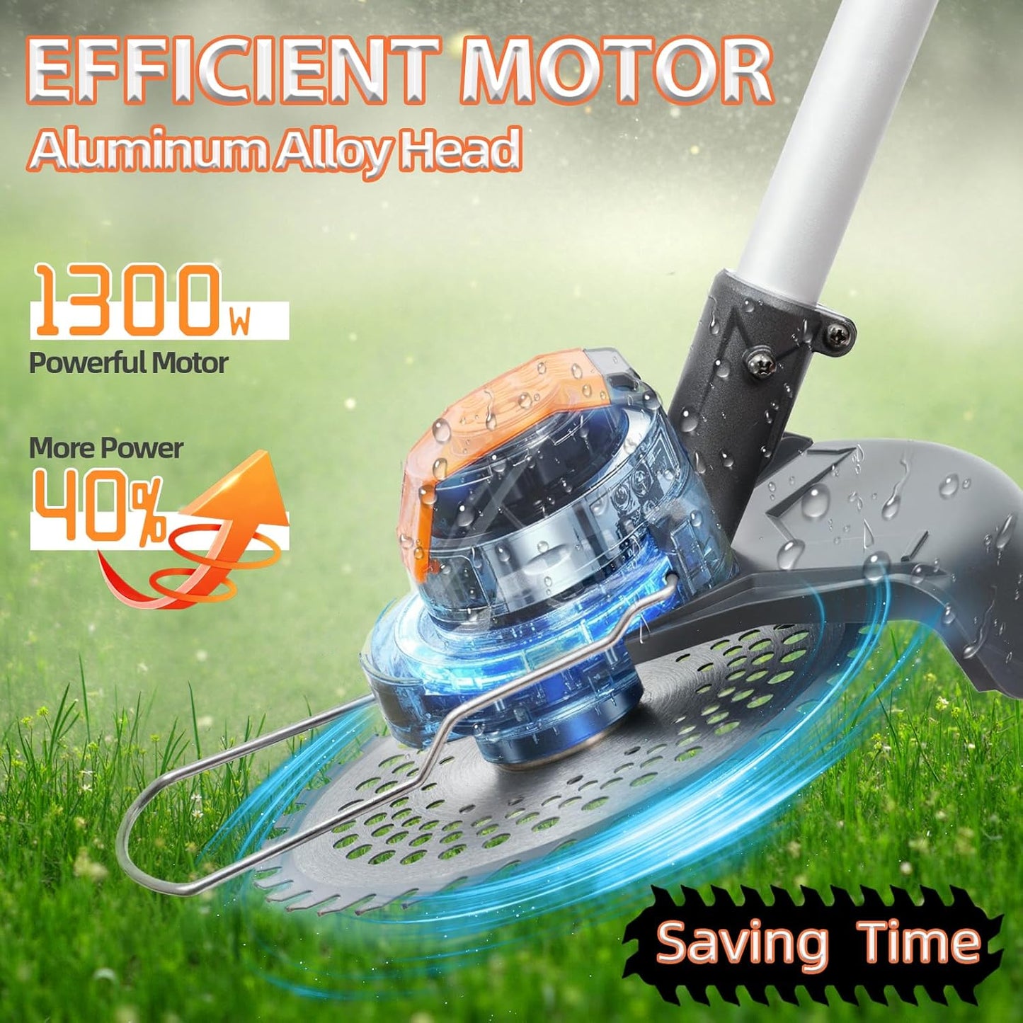 Electric Weed Wacker Cordless,24V Weed Cordless Eater Battery Powered,Weed Cutter with 2Pcs 4.0Ah Batteries,1300W Motor,2 Types Blades,Grass/String Trimmer Lawn for Yard and Garden