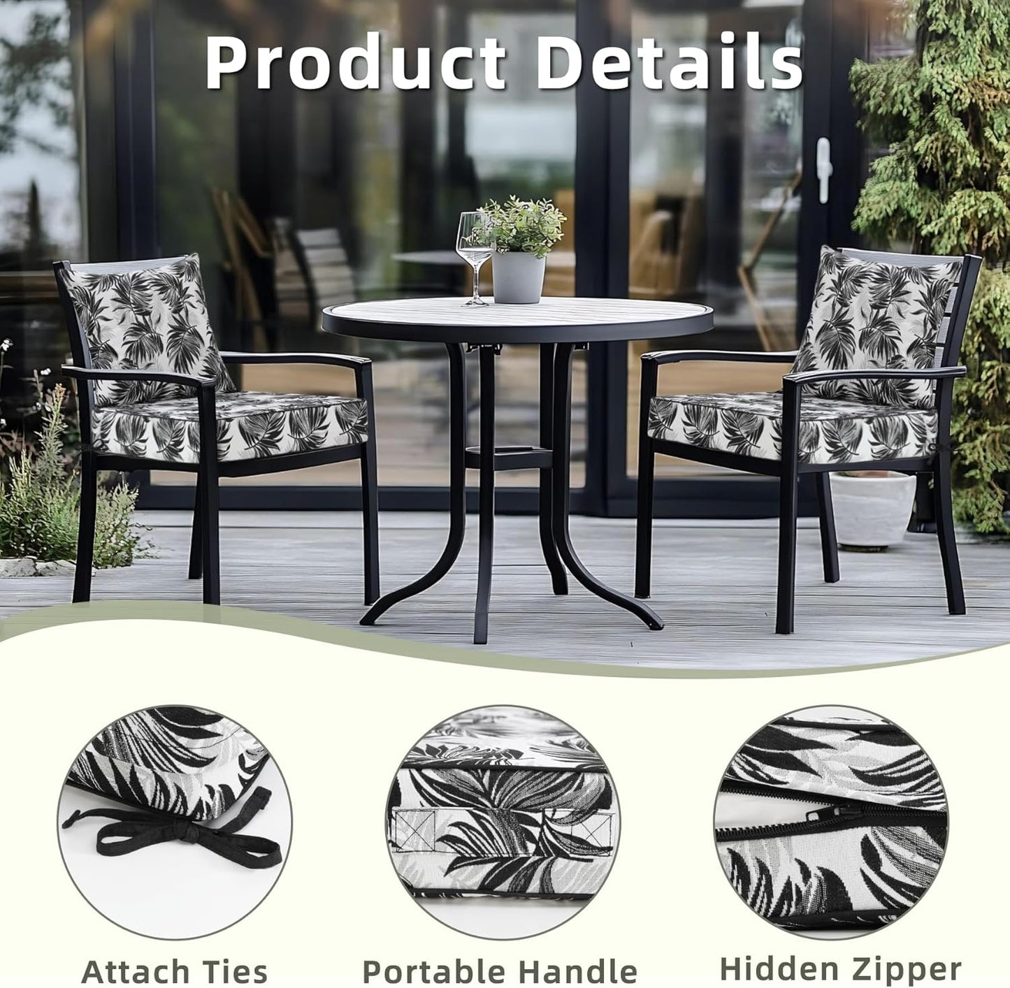 Favoyard Outdoor Seat Cushion 19 x 19 x 3 in Waterproof Pattern Fade Resistant Cover Removable Patio Furniture Cushions Deep Seat & Back Cushion Set with Adjustable Straps for Patio Chair Sofa Couch