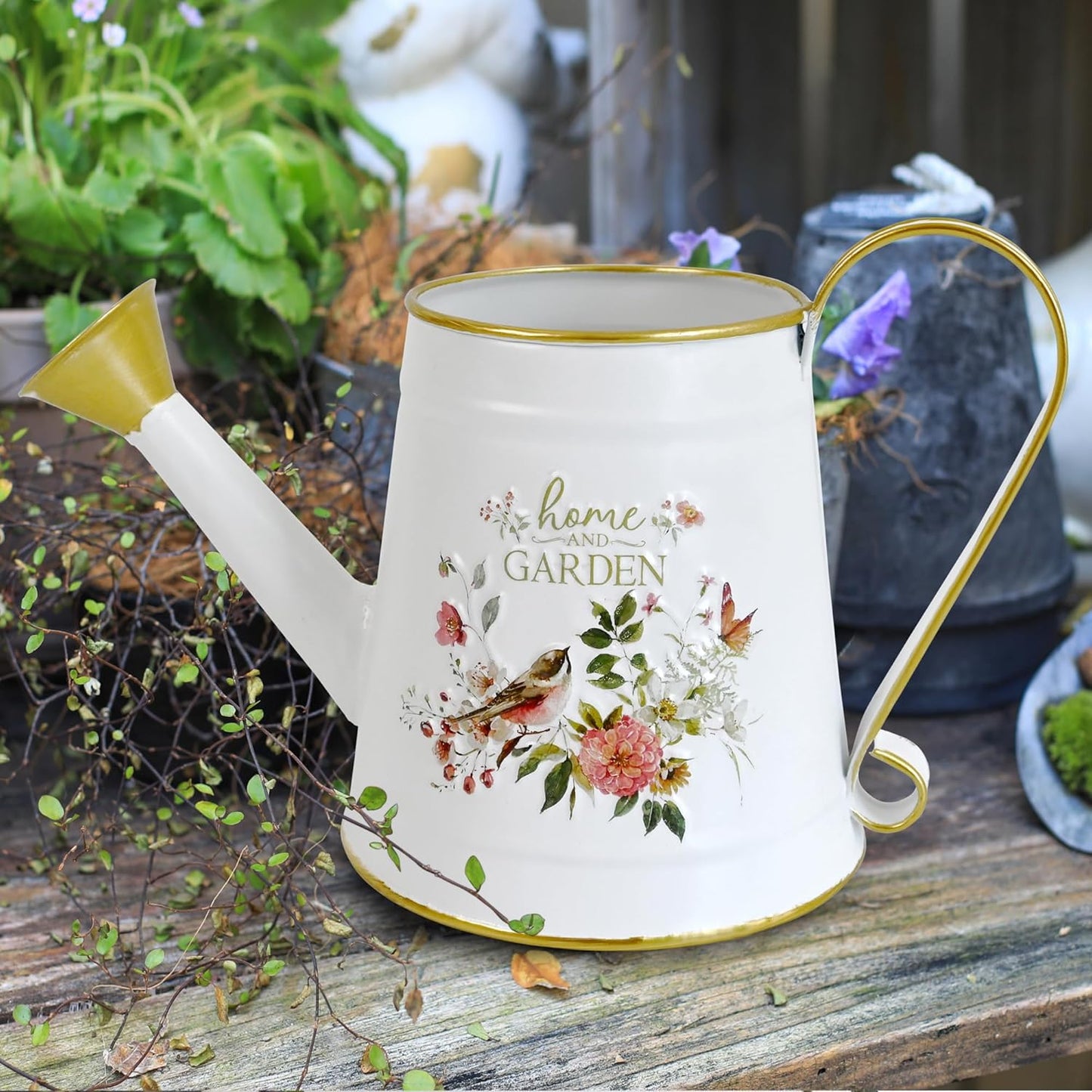 Cute Small Watering Can Indoor Plants Garden Metal Decorative Watering Cans for Outdoor Plants Bonsai Outdoor Garden Flower Decorative (White, 1.5L, 50.7 Oz)