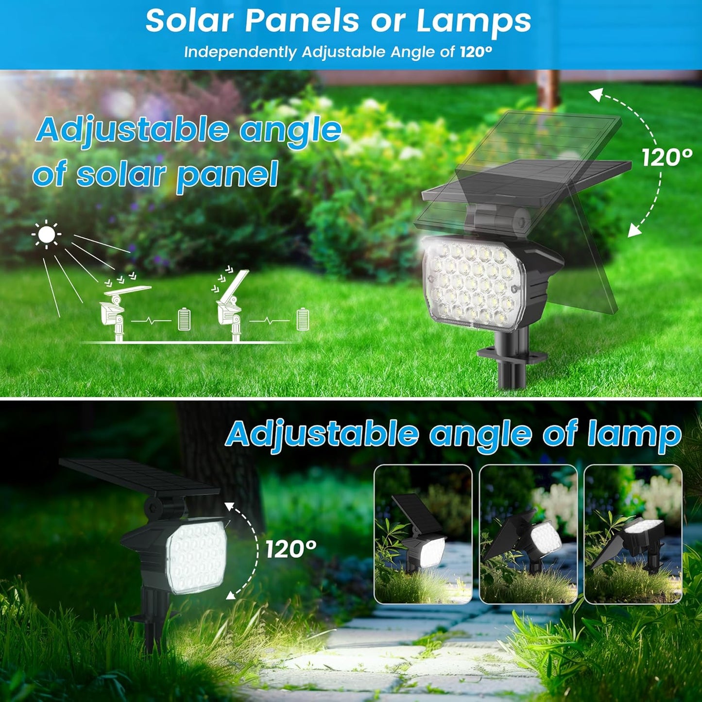 VOLISUN Solar Spotlight Outdoor, IP67 Waterproof Solar Landscape Spot Lights，Uplights for Yard Garden Pathway - 4 Pack (Cool White) 27 LED 3 Lighting Modes