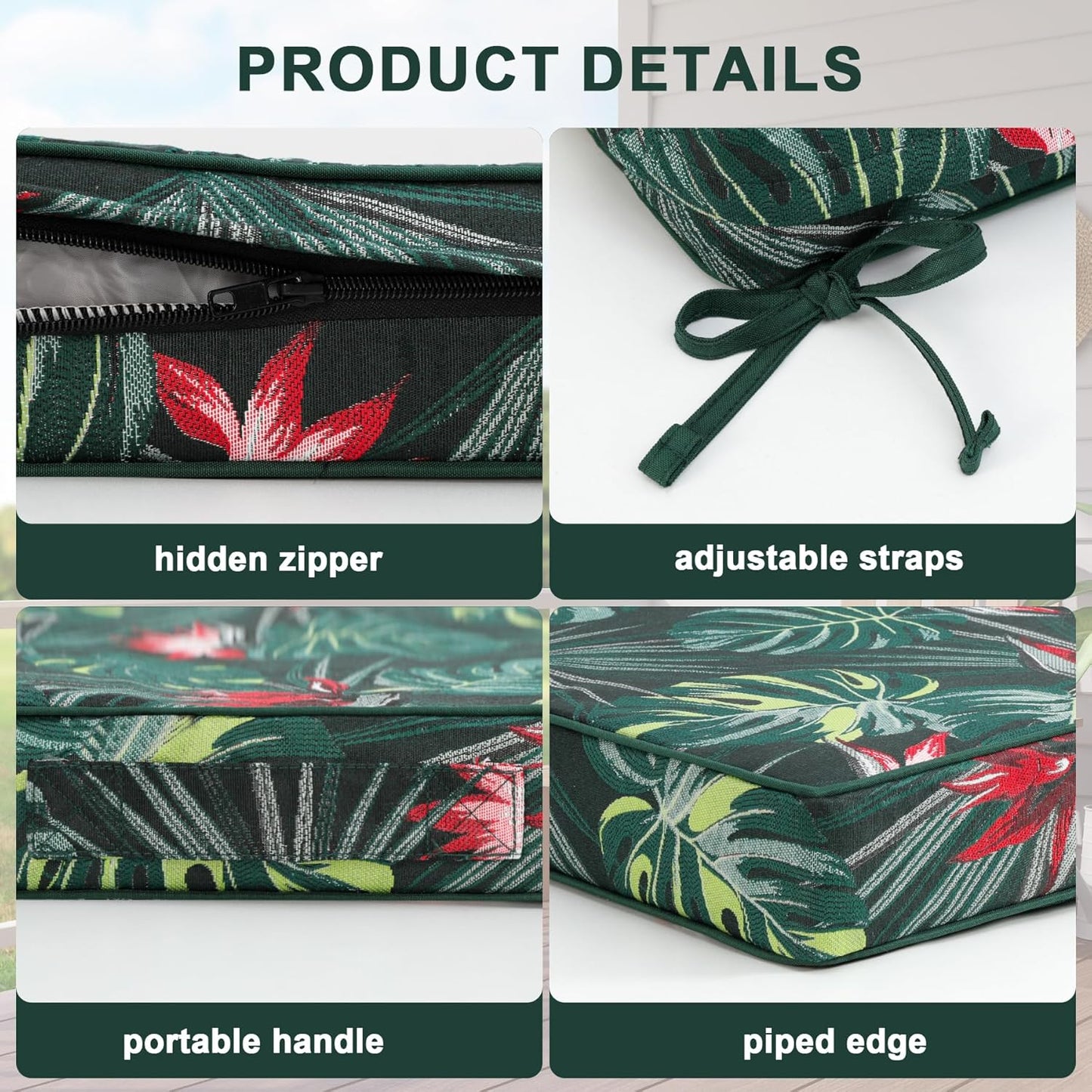 Favoyard Outdoor Chair Cushion 22 x 22 x 3 In Waterproof Pattern Fade Resistant Cushions for Patio Furniture with Removable Cover Attach Straps 28D Foam Insert Cushions Pads for Seat Sofa Couch 2 Pack