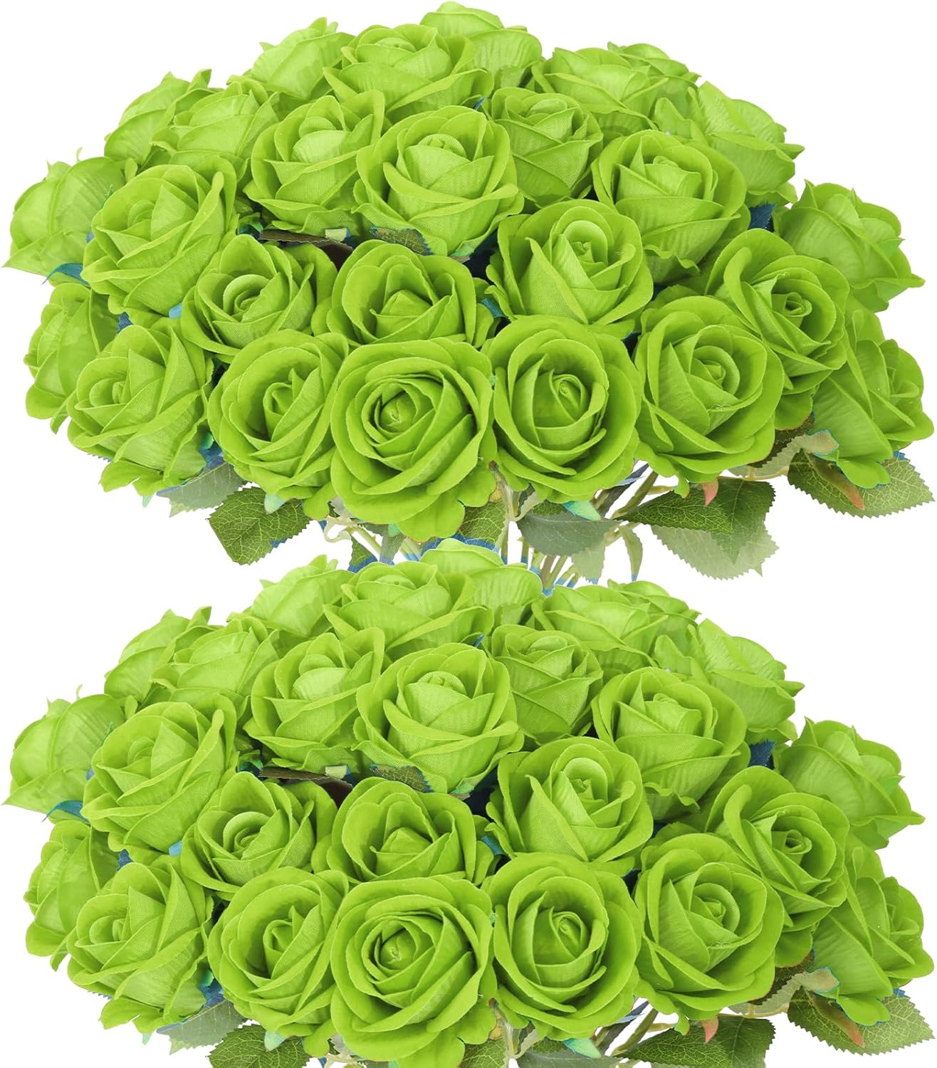 55 PCS Fake Roses Artificial Flowers Bulk, Green Roses Bridal Bouquet Silk Faux Rose with Stems for Wedding Flowers Decoration, Valentine's Day, Bridal Bouquet, Anniversary,Home Decor (55PCS, Green)