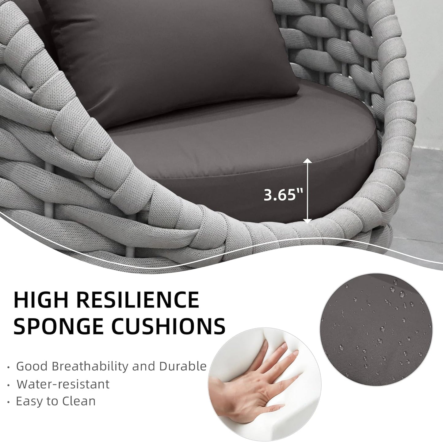 TWT 4 Pieces Patio Sofas All-Weather Teslin Rope Balcony Furniture with Dark Grey Cushions & Pillows, Patio Couch Outdoor Patio Furniture Set for Indoor, Balcony, Backyard, Deck, Poolside