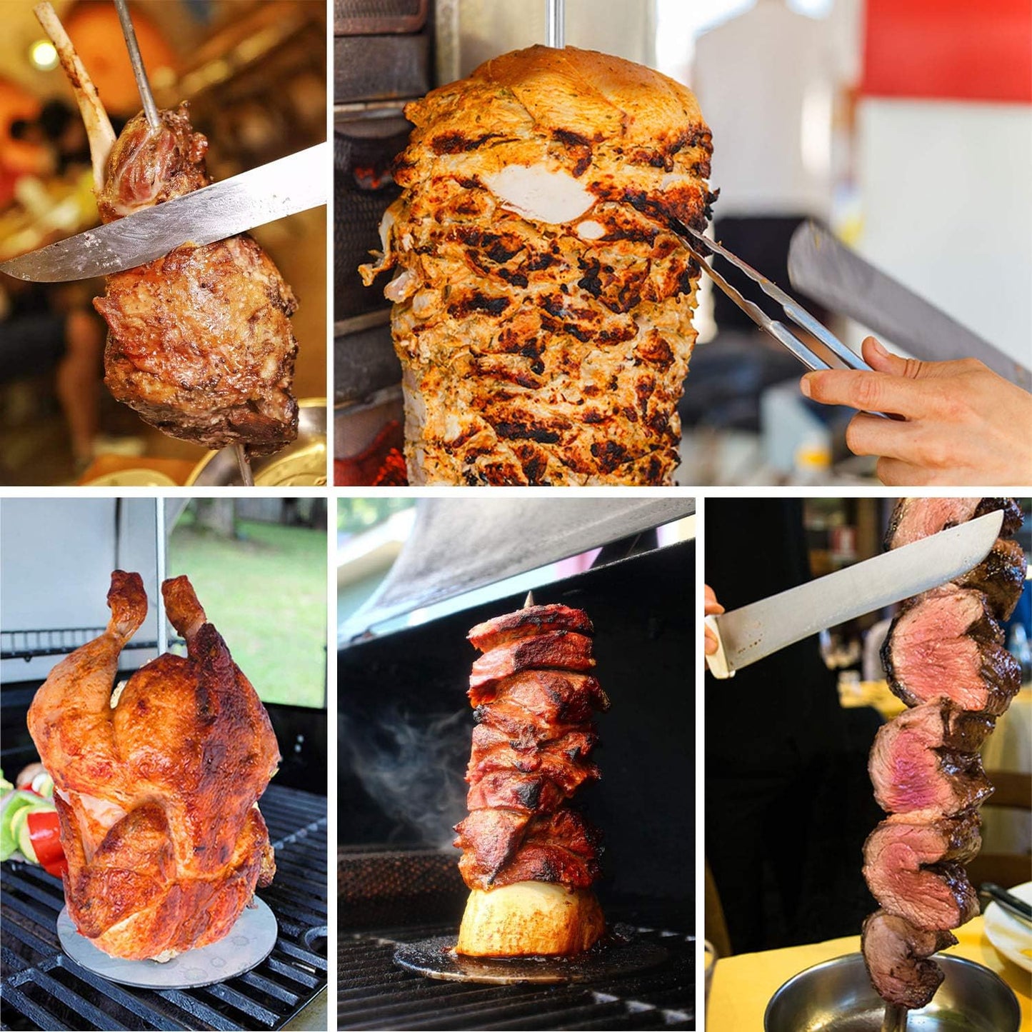 ZAUGONTW Vertical Skewer Grill - Stainless Removable Vertical Brazilian Barbecue Grilling Rack Meat Spit - Perfect for Steak, Whole Chickens, Whole Fish, Large Meat, 1Pack