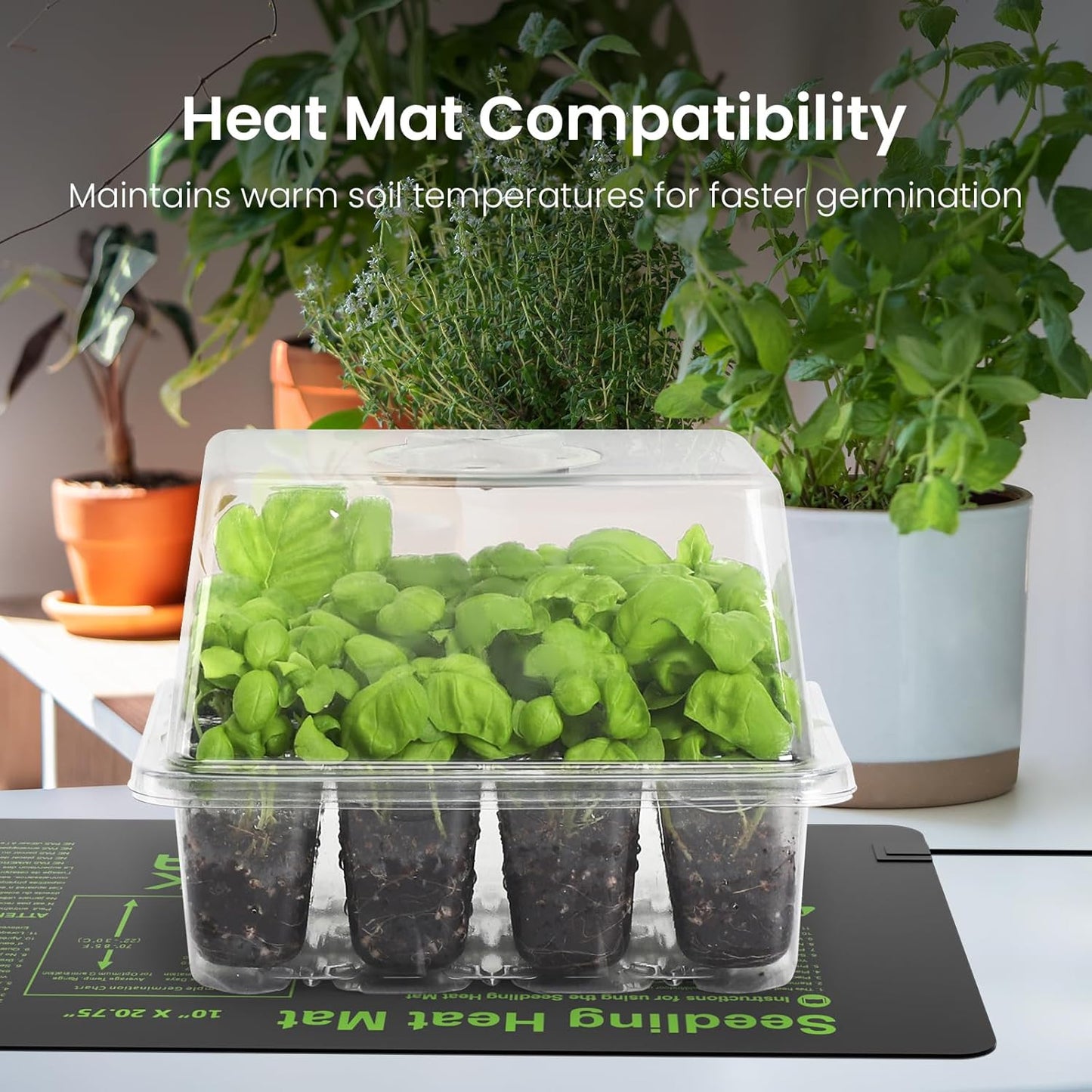 MIXC Seed Starter Kit with Grow Light, Elevated Seedling Tray Kit with Adjustable Humidity Dome and Clear Cell Tray, 12 Full Spectrum Led Beads for Seed Starting Greenhouse, 4 Pack, Transparent