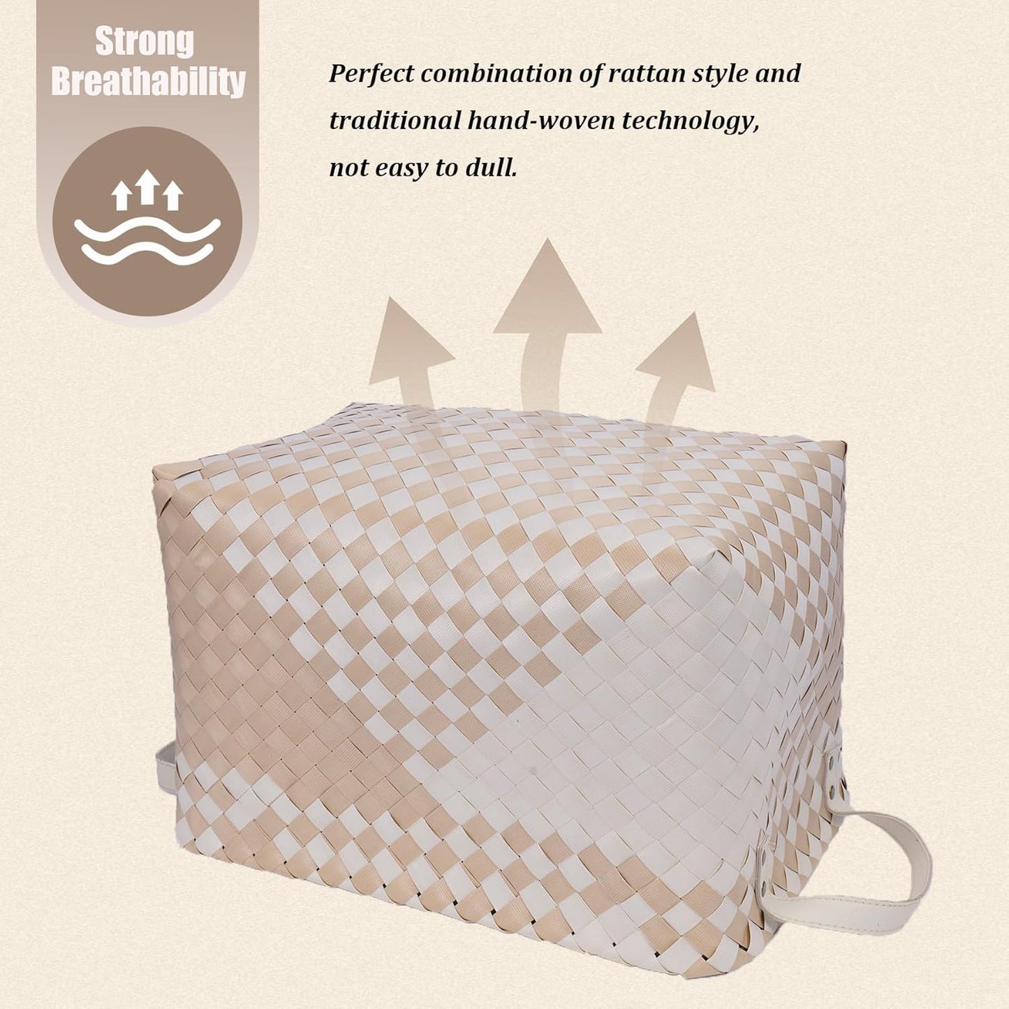 BROWNLILY Handwoven Clothes Basket Laundry Hampers Large Wicker Storage Baskets for Shelves Blankets Closet Storage Bins Car Bedroom Bathroom Organizers and Storage (Pack of 4, Khaki & Ivory White)