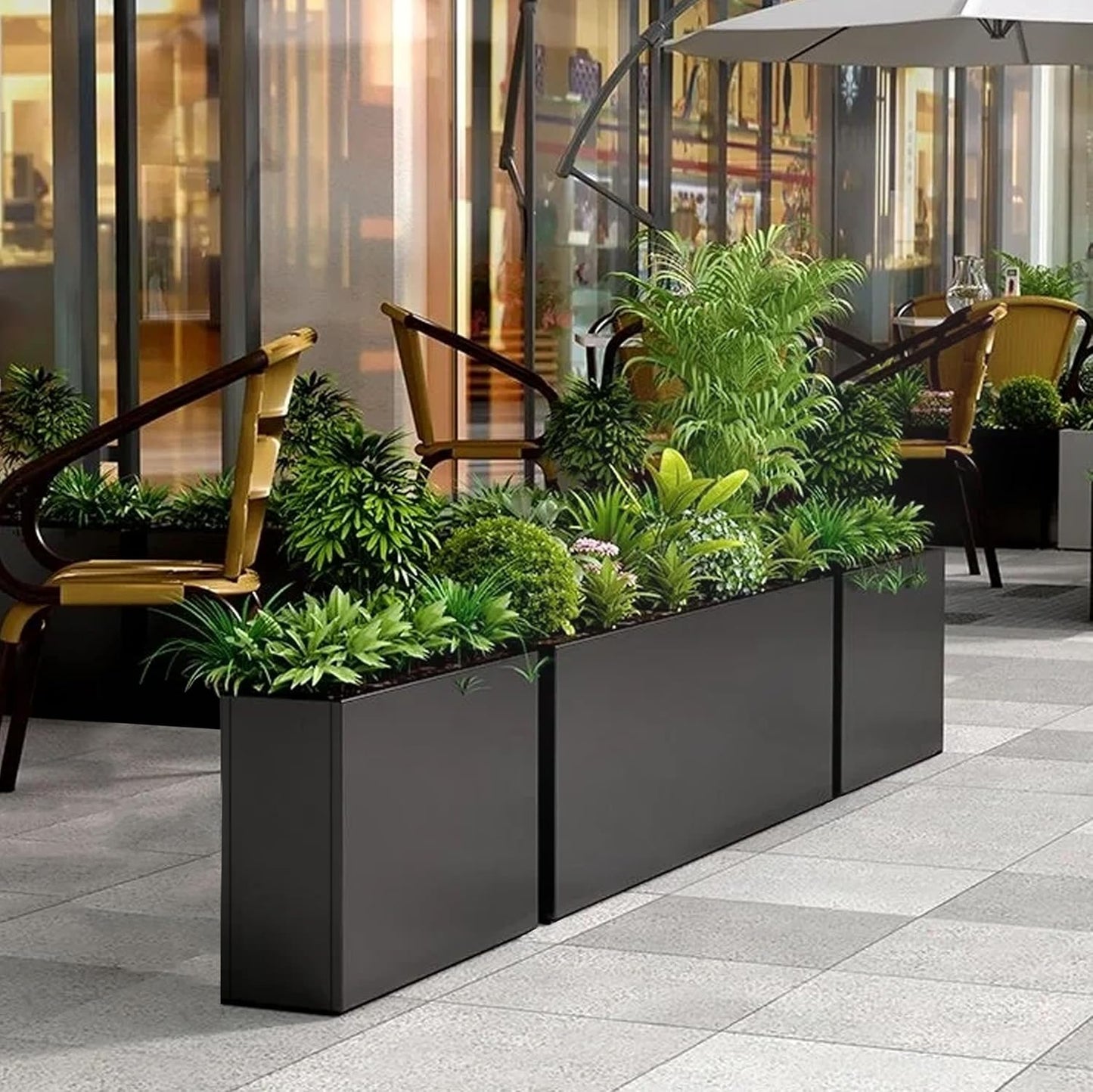 Black Steel Metallic Heavy Planter for Outdoor Plants 24"x10"x24" Metal Garden Planter Spliced Flower Pot with Partitions for Outside,Indoor,Garden (Black, 24 * 10 * 24)
