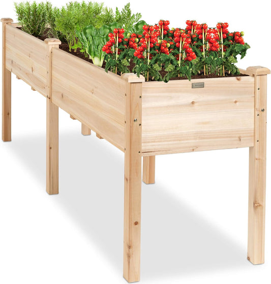 Best Choice Products 72x24x30in Raised Garden Bed, Elevated Wood Planter Box Stand for Backyard, Patio, Balcony w/Divider Panel, 6 Legs, 300lb Capacity - Natural