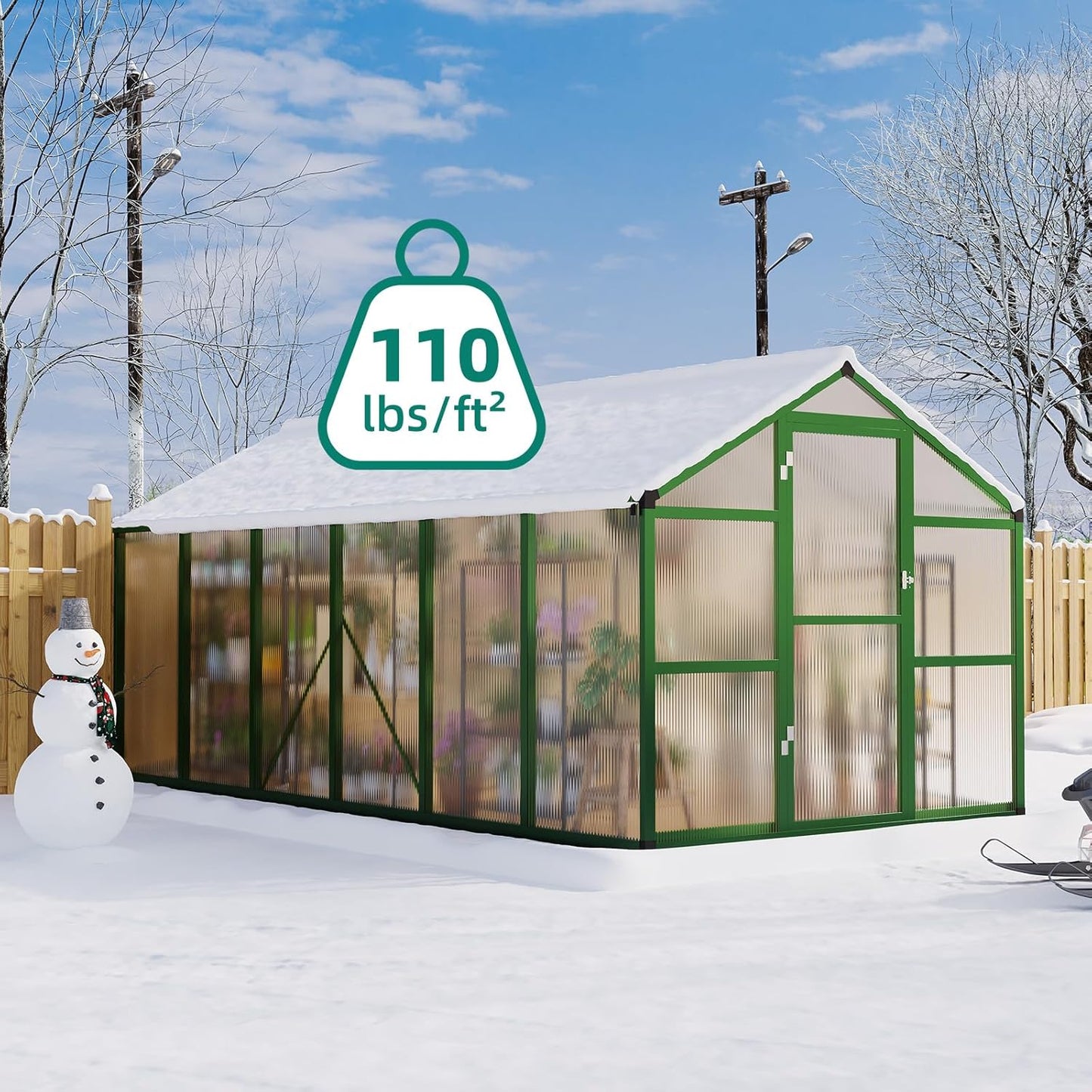 Garvee 8x12 ft Greenhouse - Aluminum Greenhouses for Outdoors, Large Polycarbonate Greenhouse with Roof Vent, Heavy Duty Walk-in Green Houses for Outside Garden, Backyard, Patio, Lawn, Easy Assembly